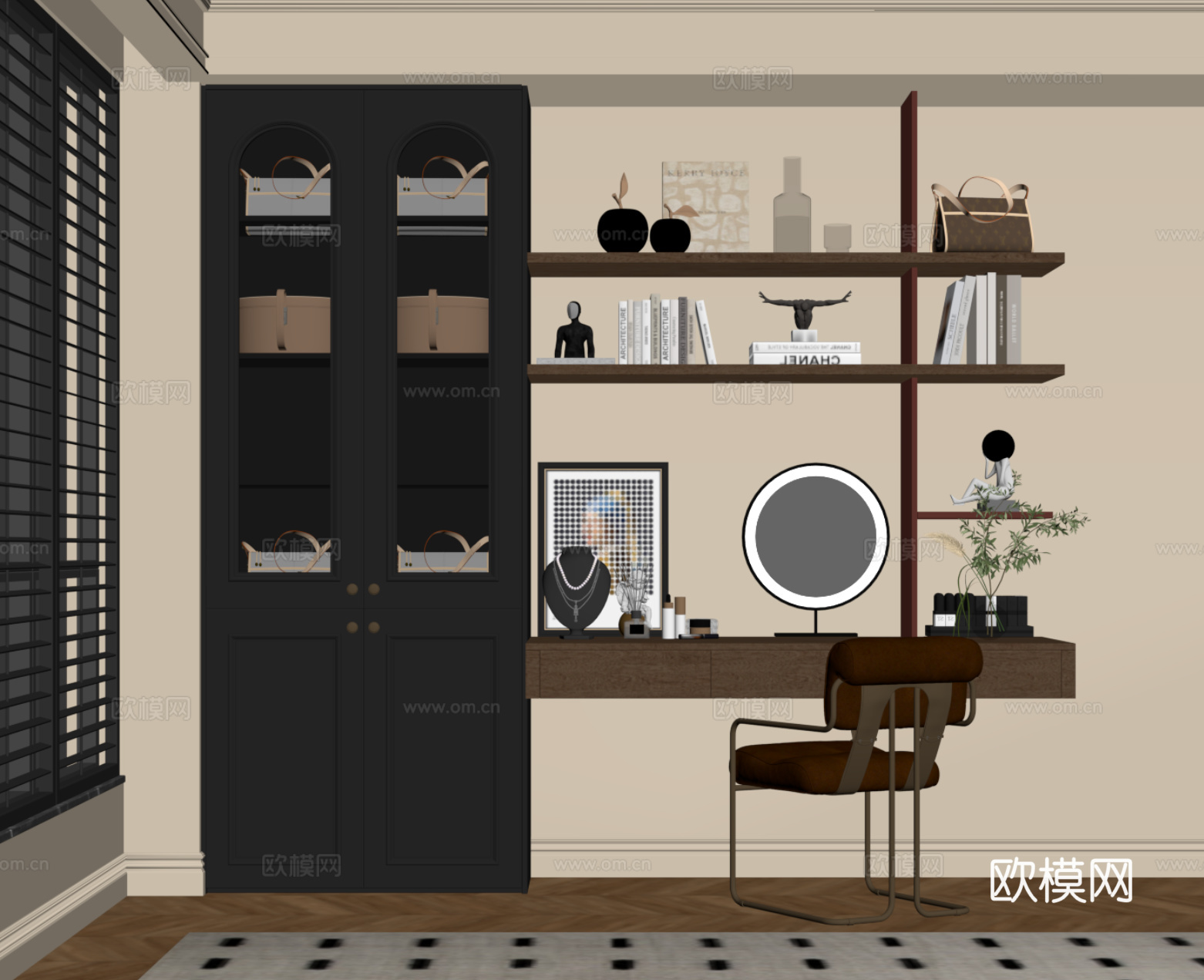 法式复古风梳妆台 衣柜su模型