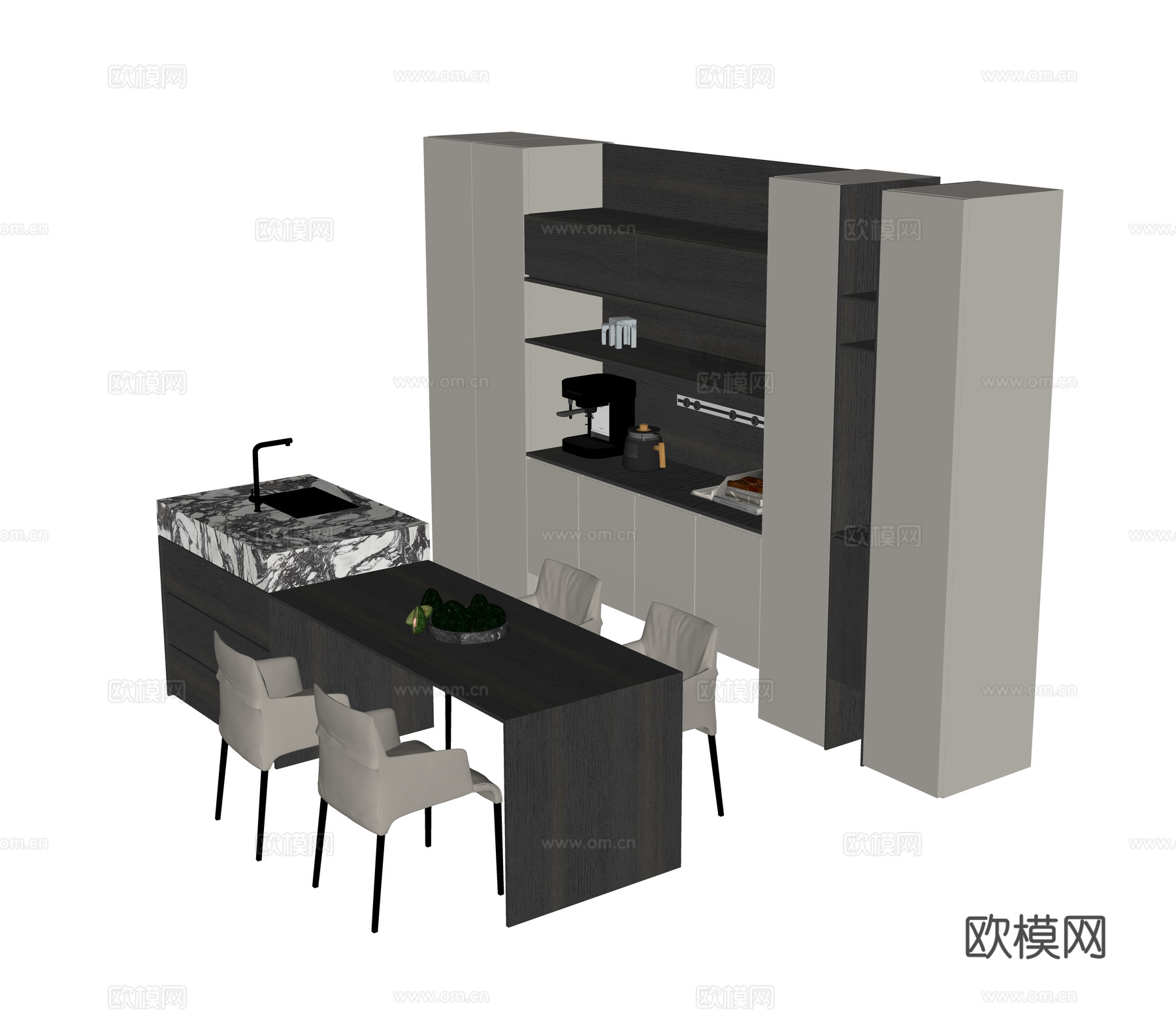 现代岛台餐桌su模型