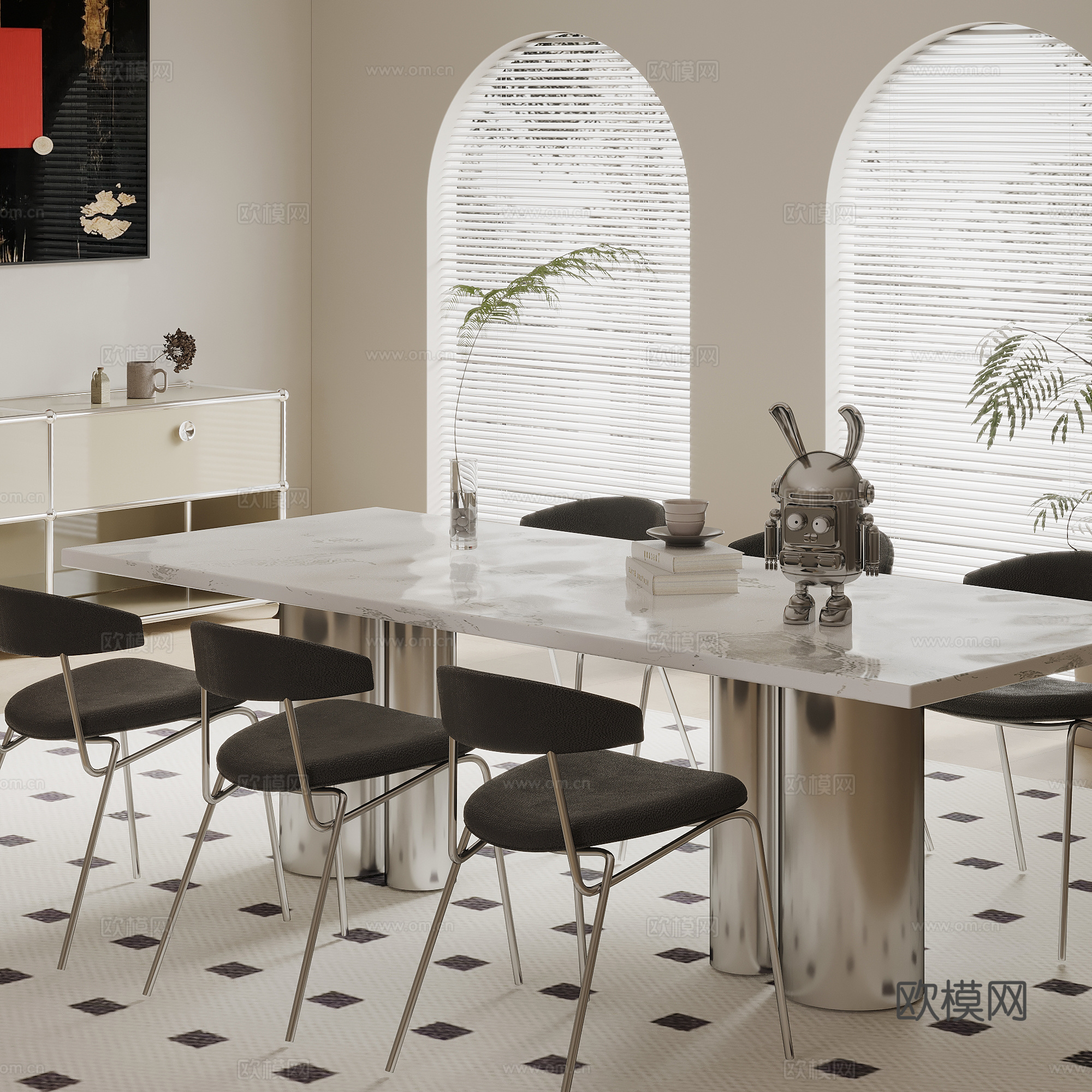 现代简约餐桌椅su模型