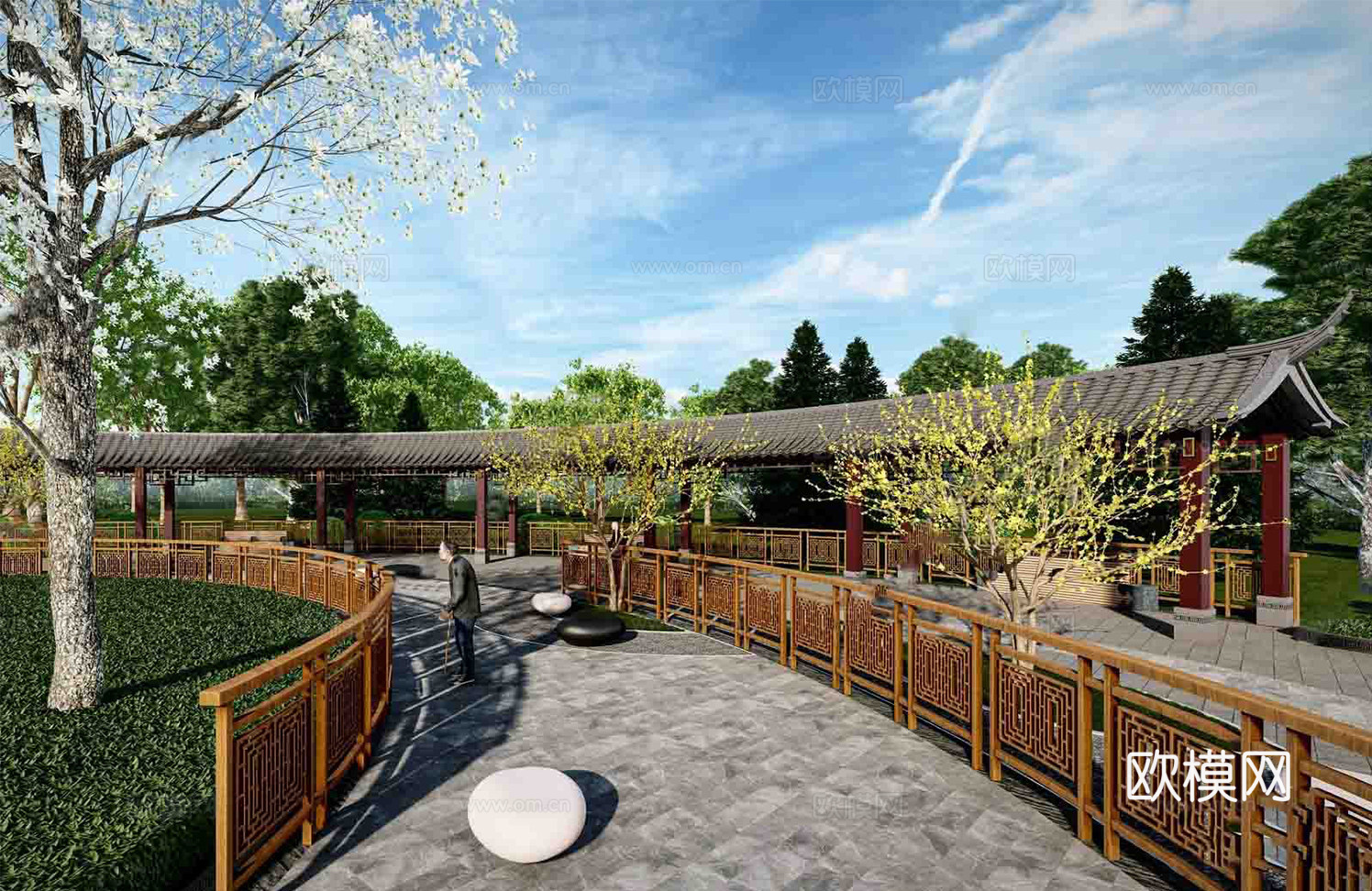 新中式廊架  廊架景观su模型