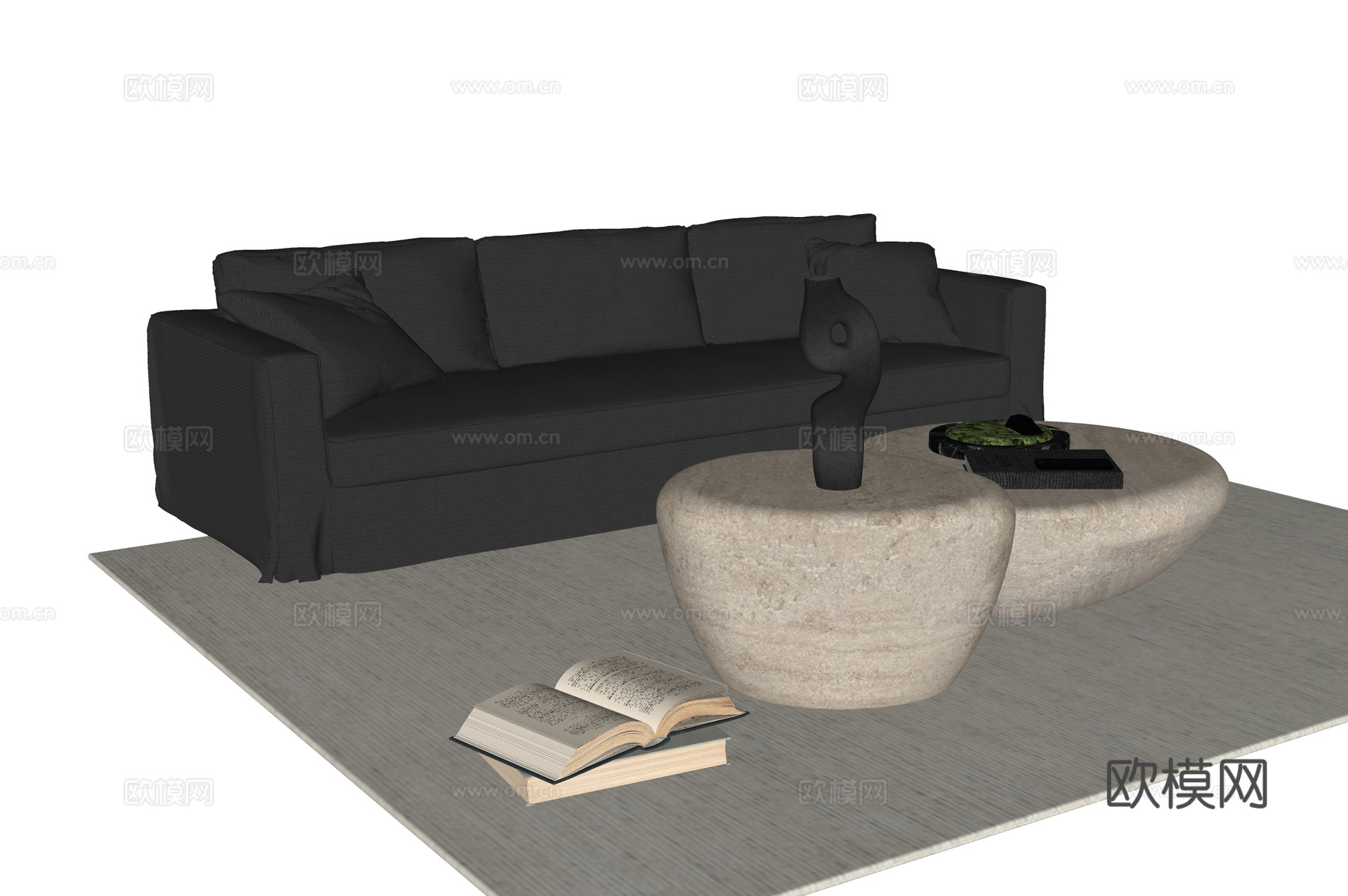 现代沙发茶几组合 双人沙发 落地灯su模型