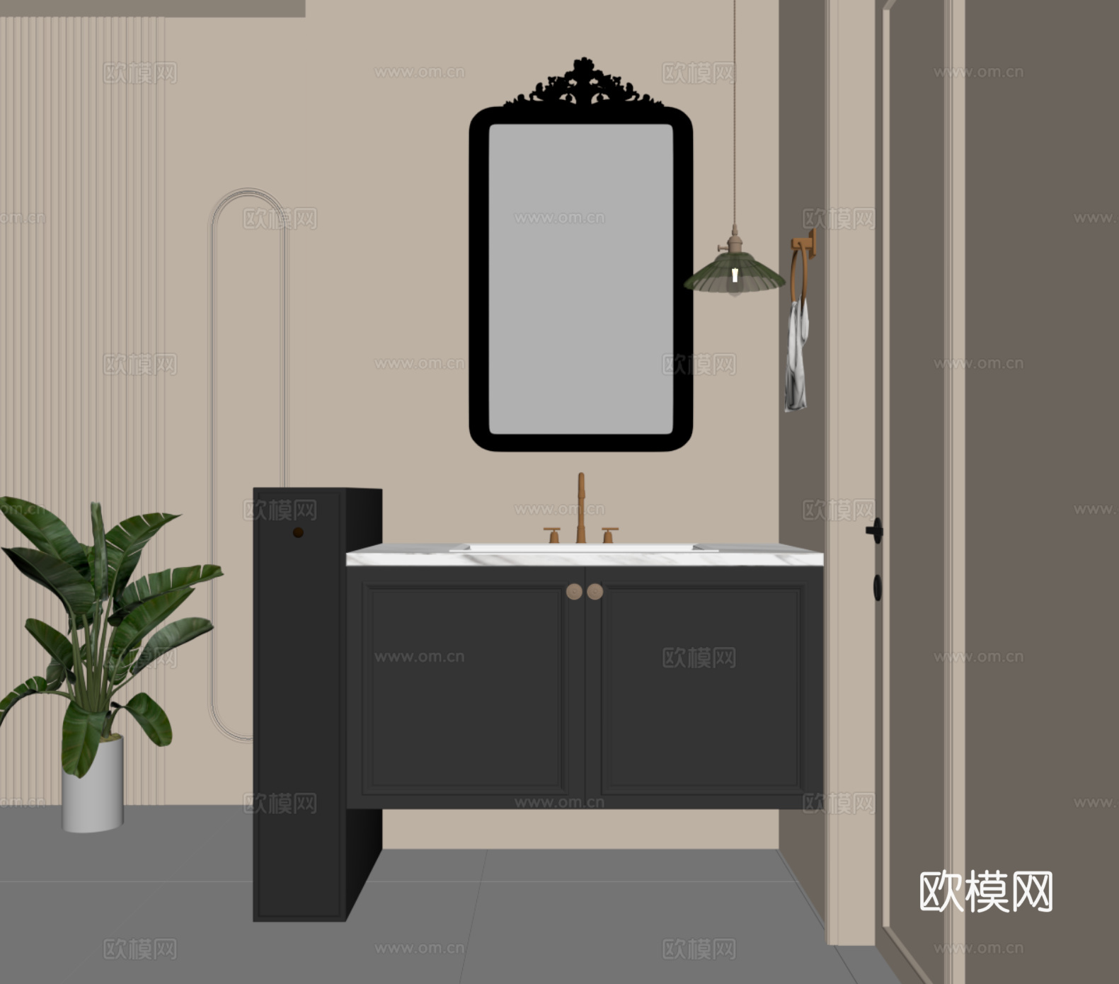 法式复古风浴室柜 洗手台su模型