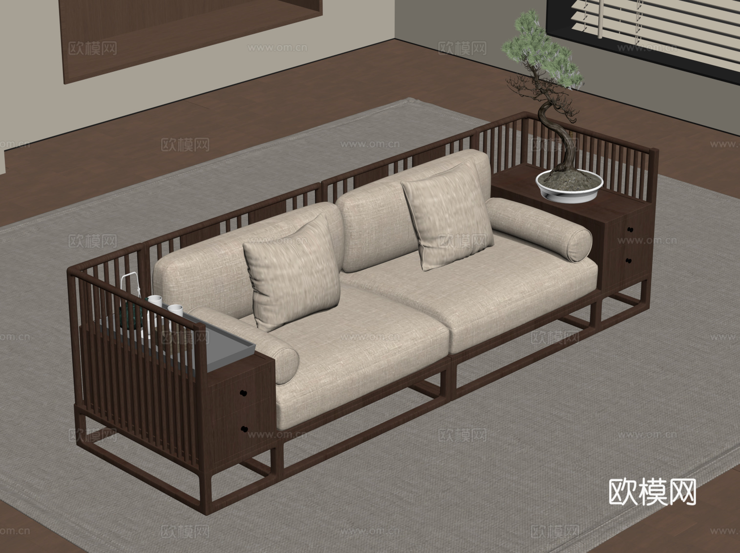 新中式沙发su模型