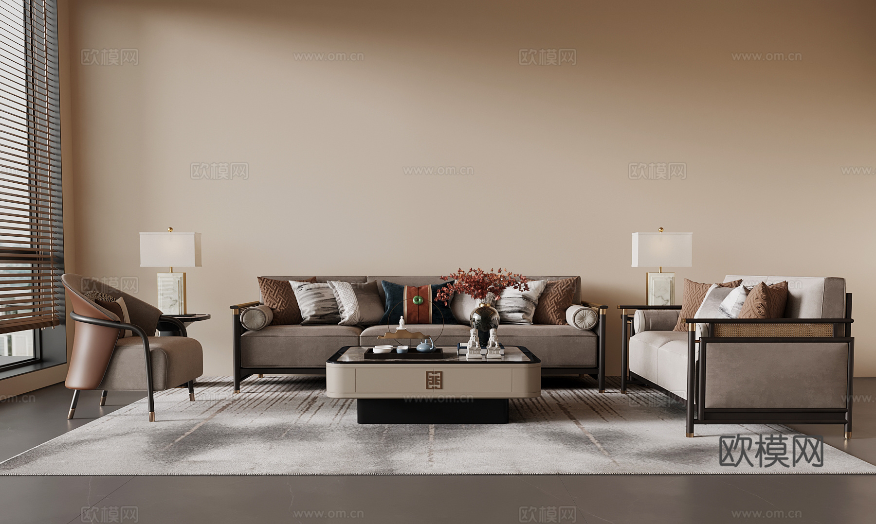 新中式沙发茶几组合3d模型