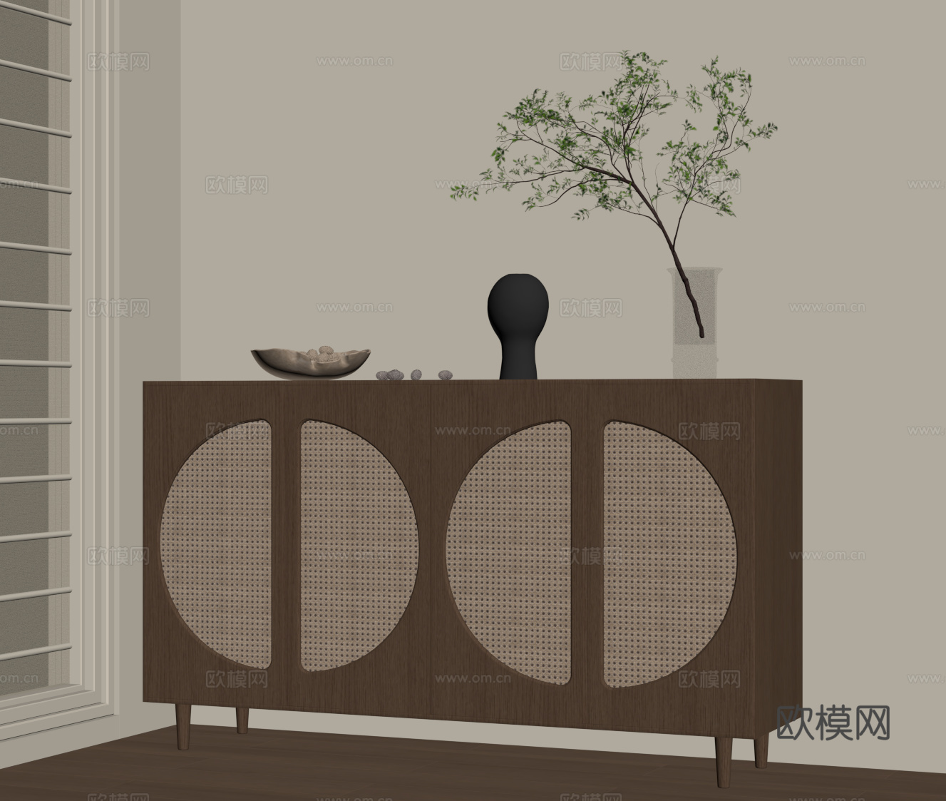 侘寂中古玄关柜 鞋柜 边柜su模型