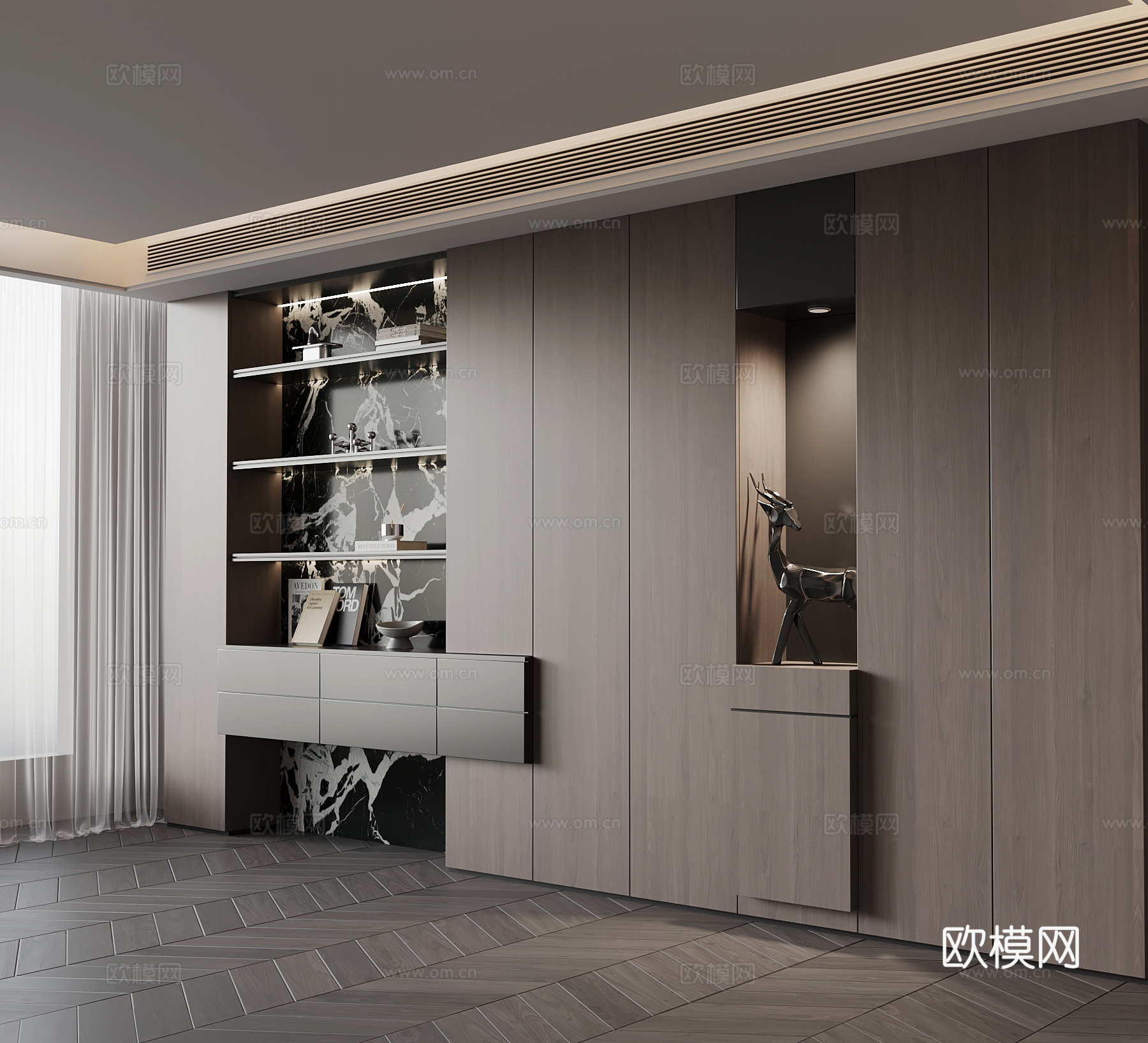 现代意式书柜su模型