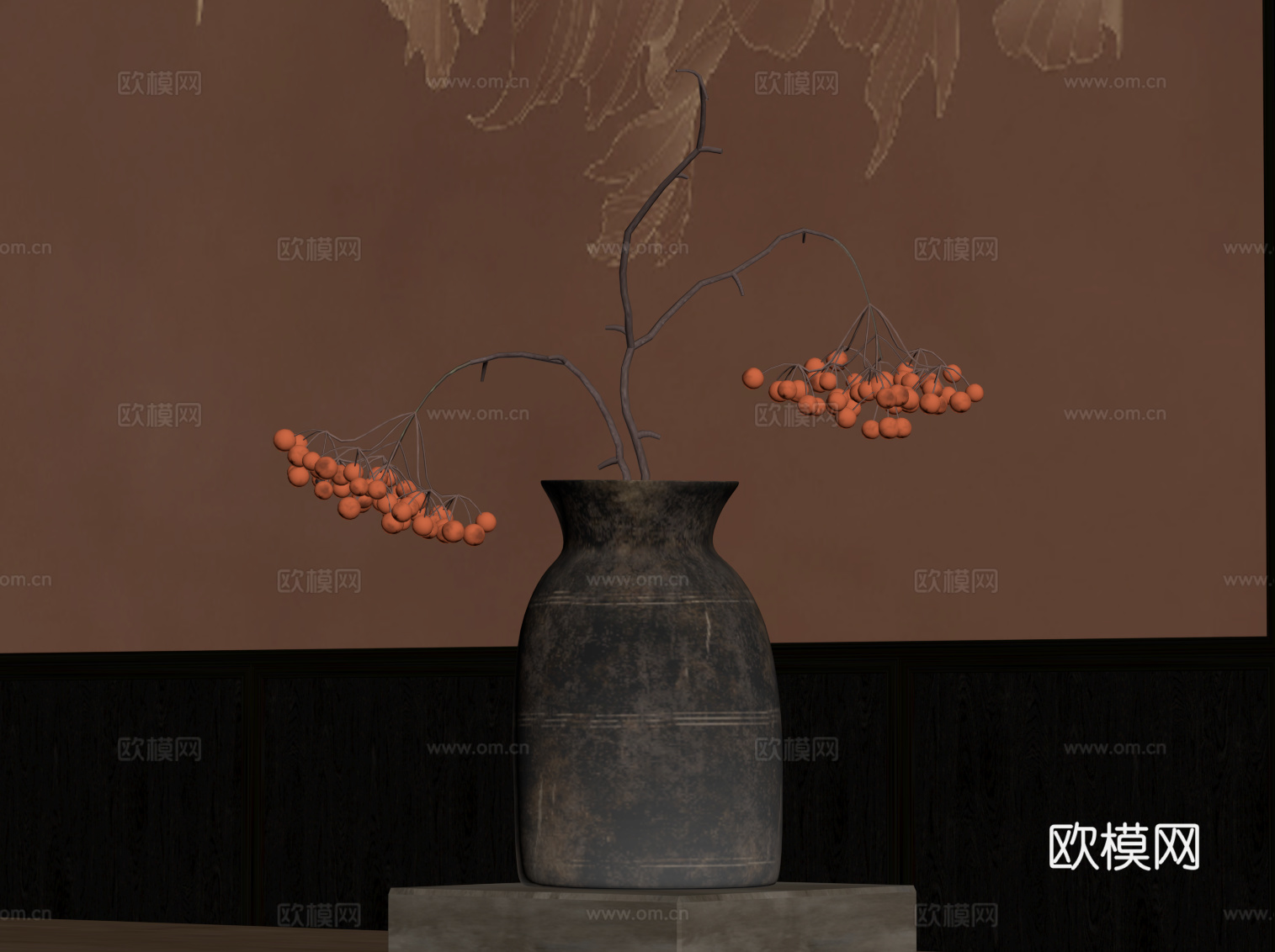 新中式花瓶 枯枝摆件su模型