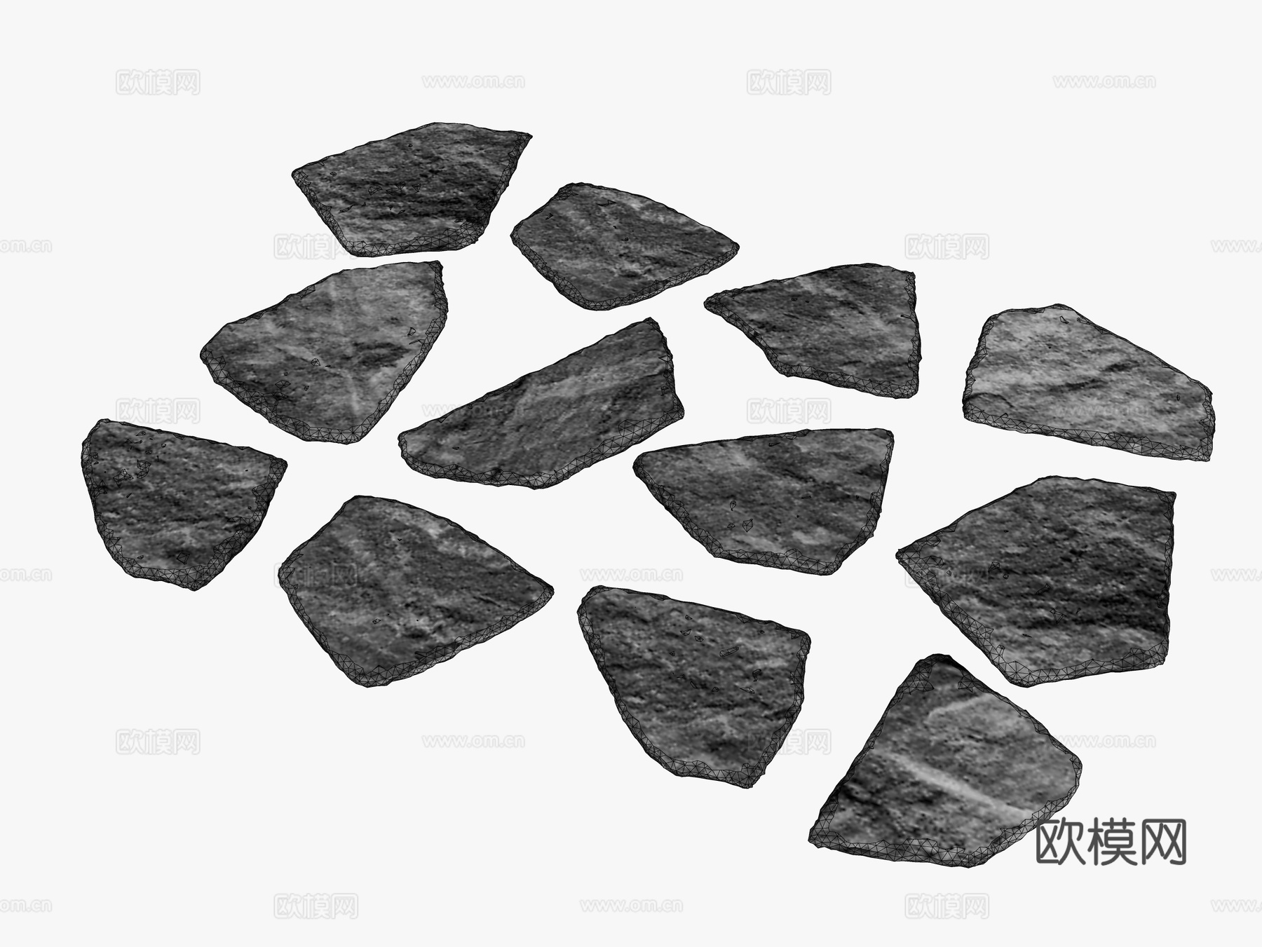 片岩 汀步 铺装 碎拼铺装 片岩碎拼 现代石材su模型