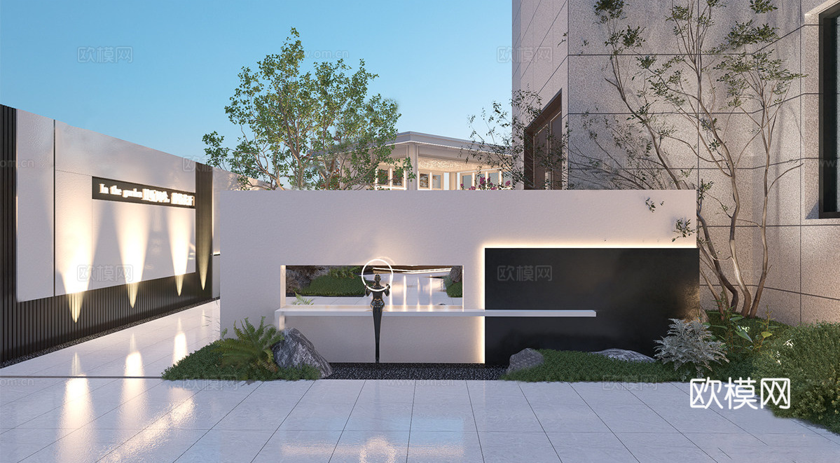小区景墙  现代庭院  庭院小品su模型