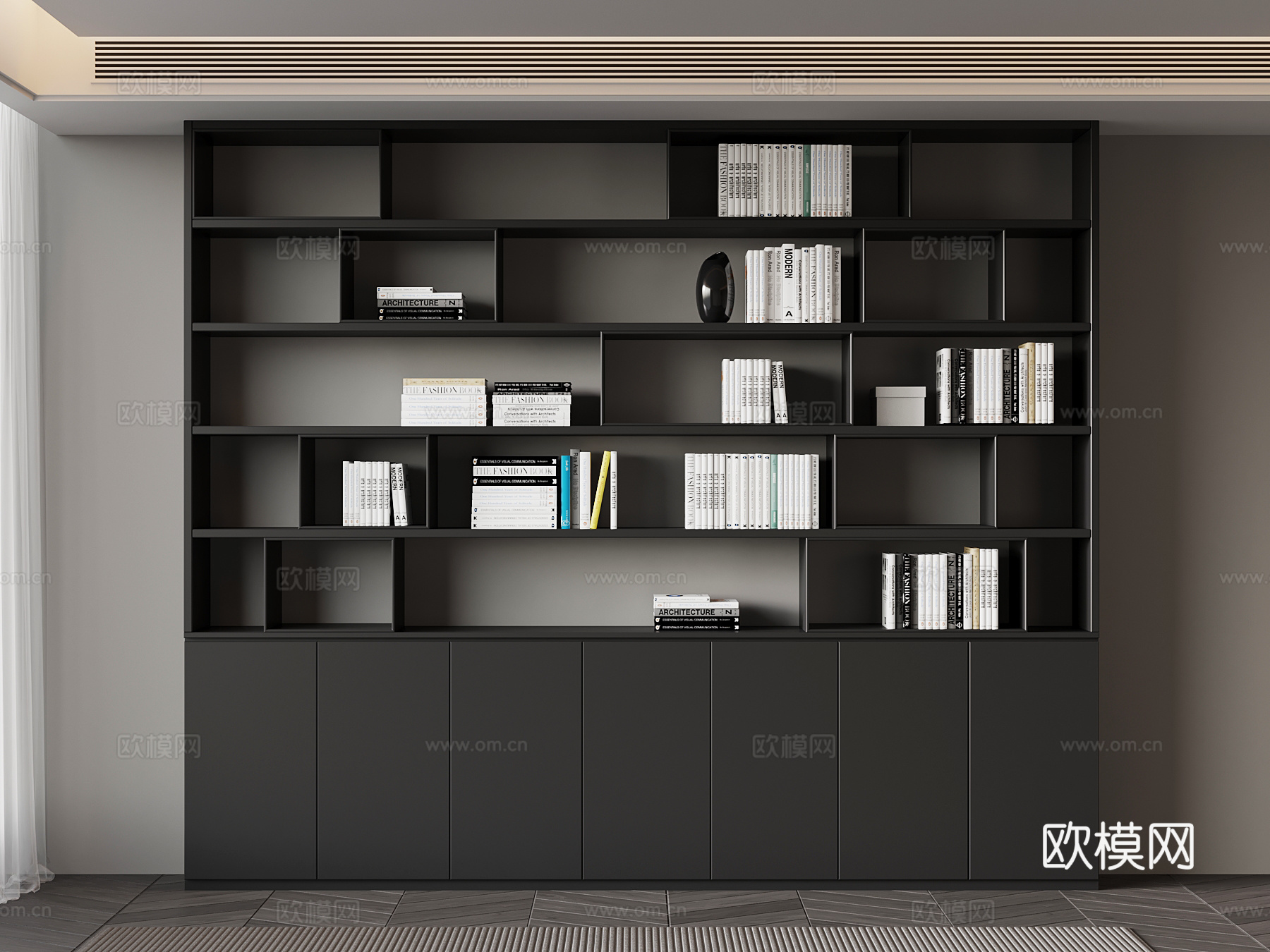 现代意式书柜su模型