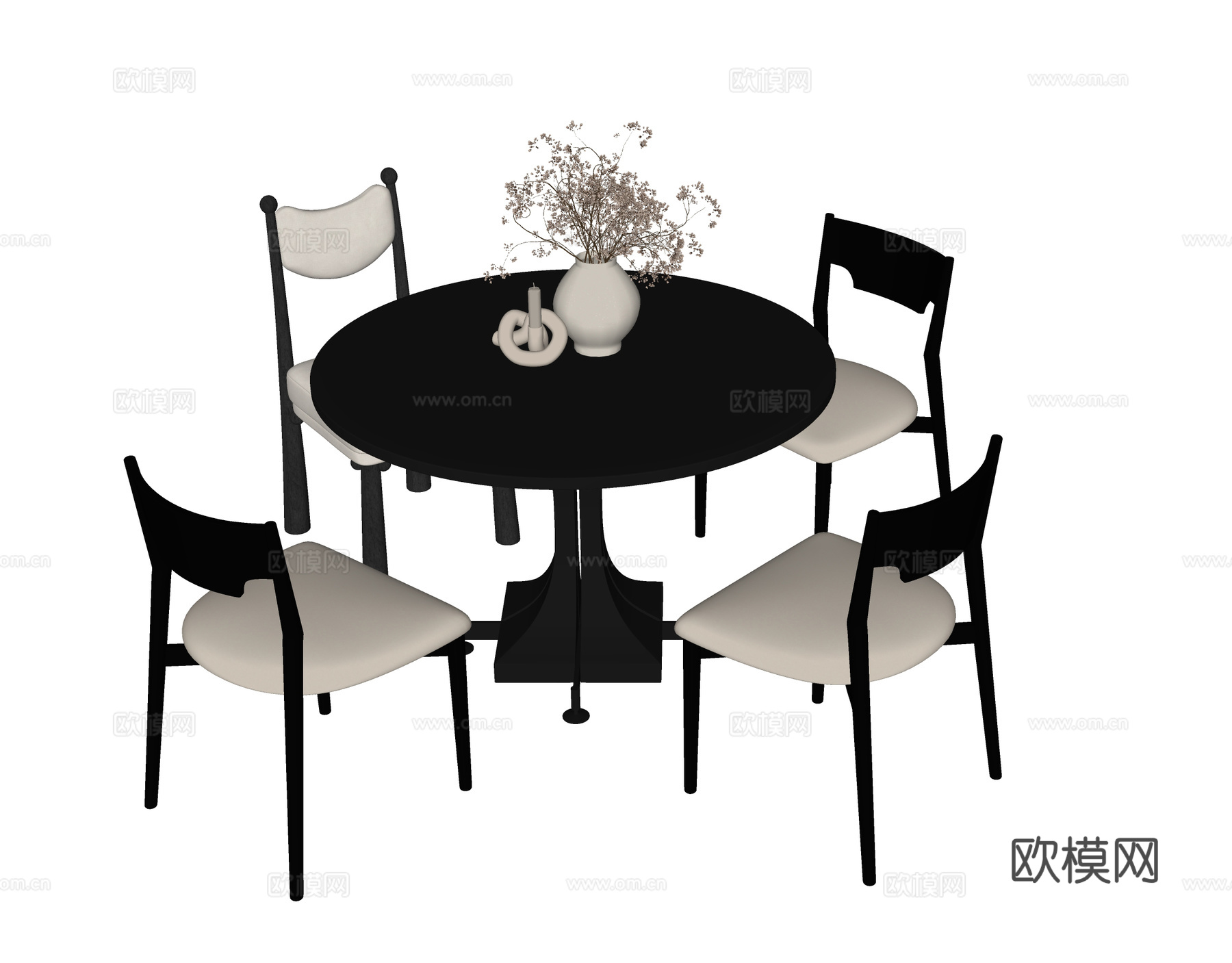 现代餐桌椅 圆形餐桌 餐椅su模型