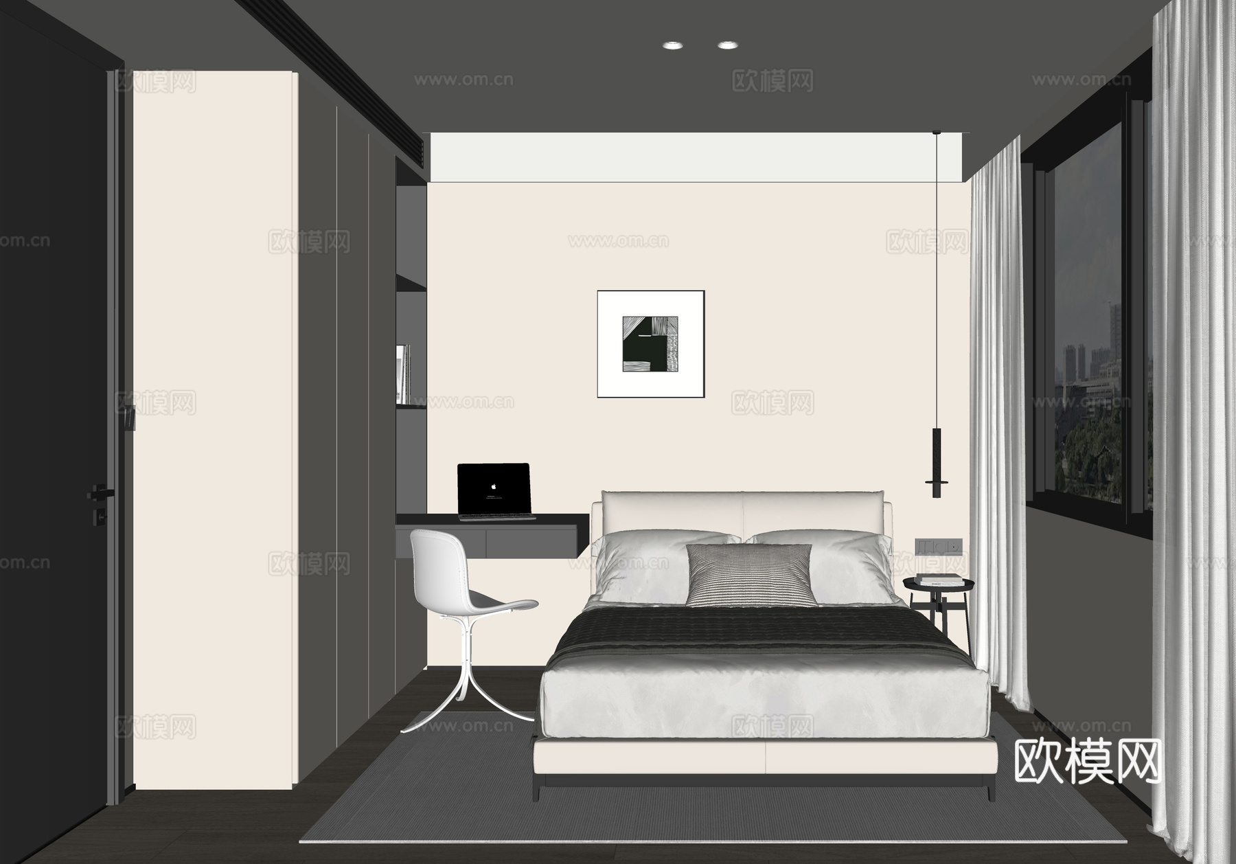 现代黑白灰卧室su模型