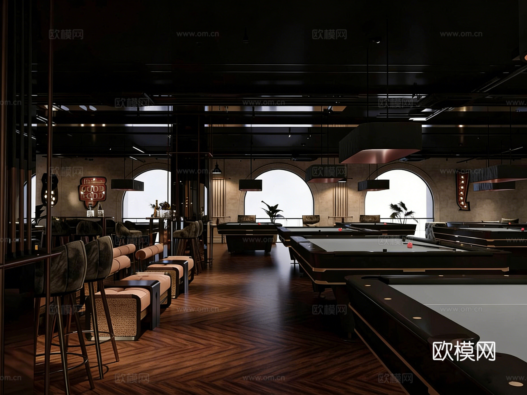 台球室 台球厅 娱乐空间 商业空间 俱乐部3d模型