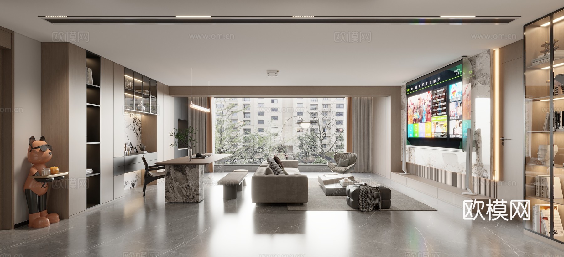 现代意式客餐厅3d模型下载（渲染图1）