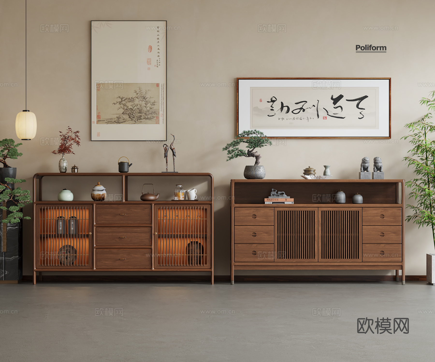 新中式宋氏斗柜   餐边柜   新中式画   半高柜3d模型下载