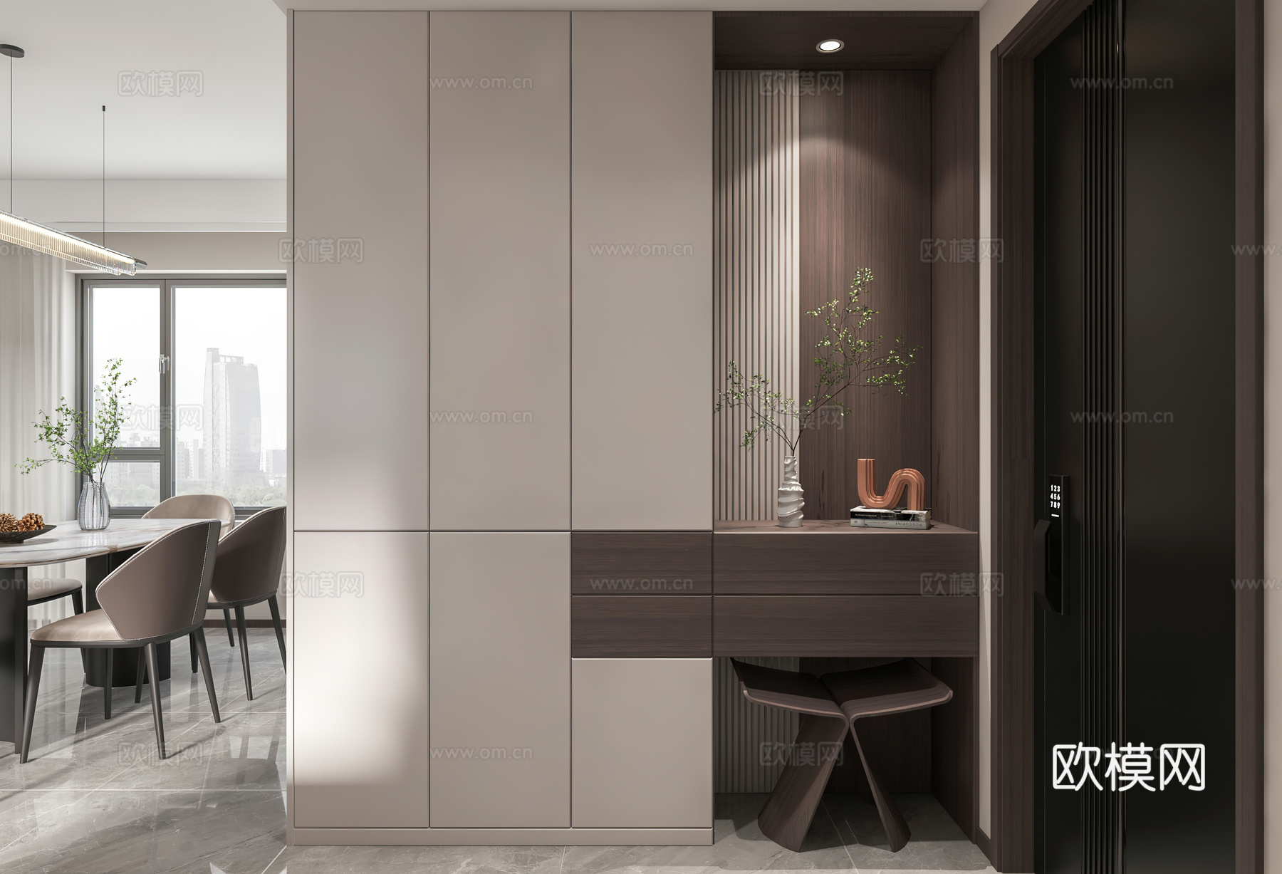 现代客餐厅 开放厨房 书房 电视墙 鞋柜3d模型下载（渲染图5）