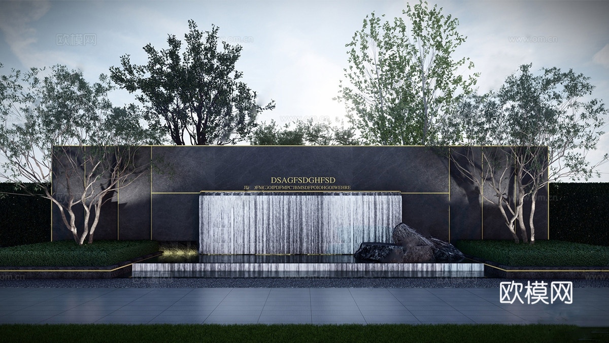 现代流水景墙 对景景墙 住宅小区景墙su模型