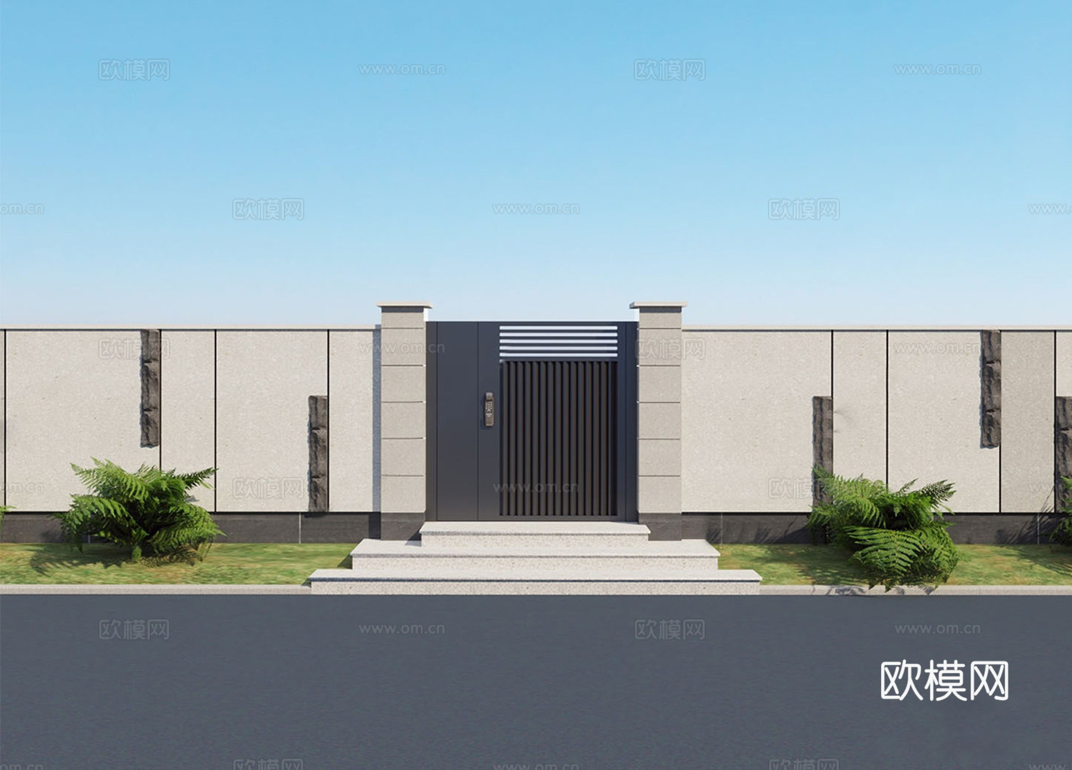 现代围墙 景墙 庭院门su模型