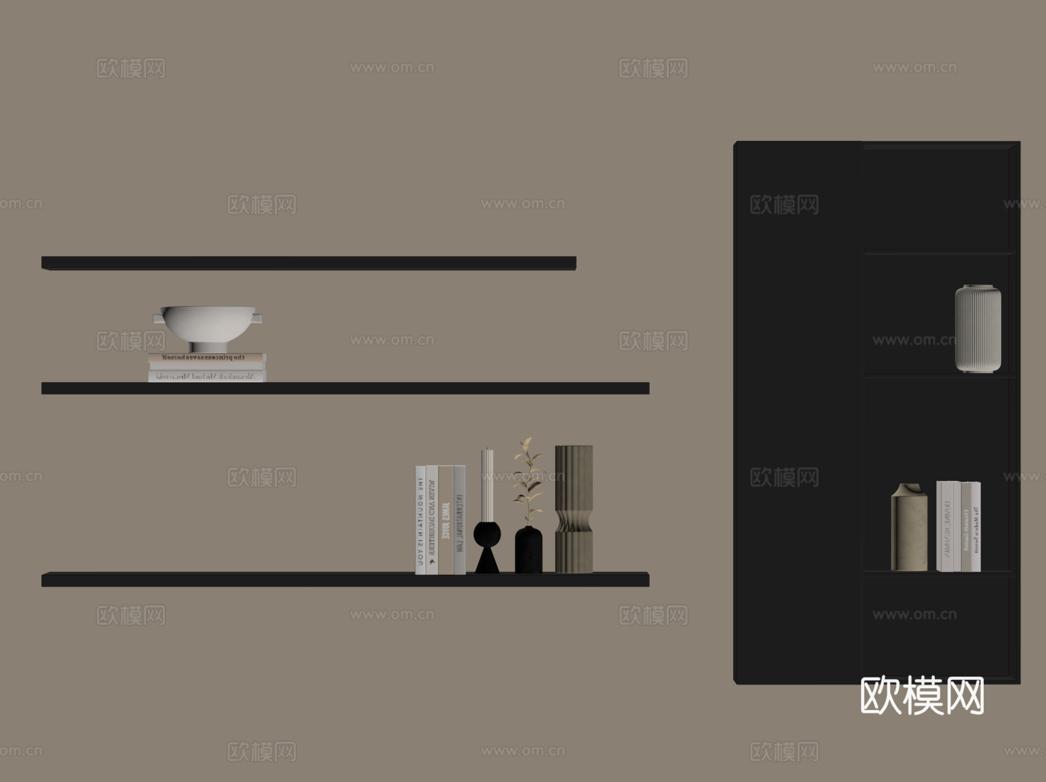 现代置物架 书架su模型