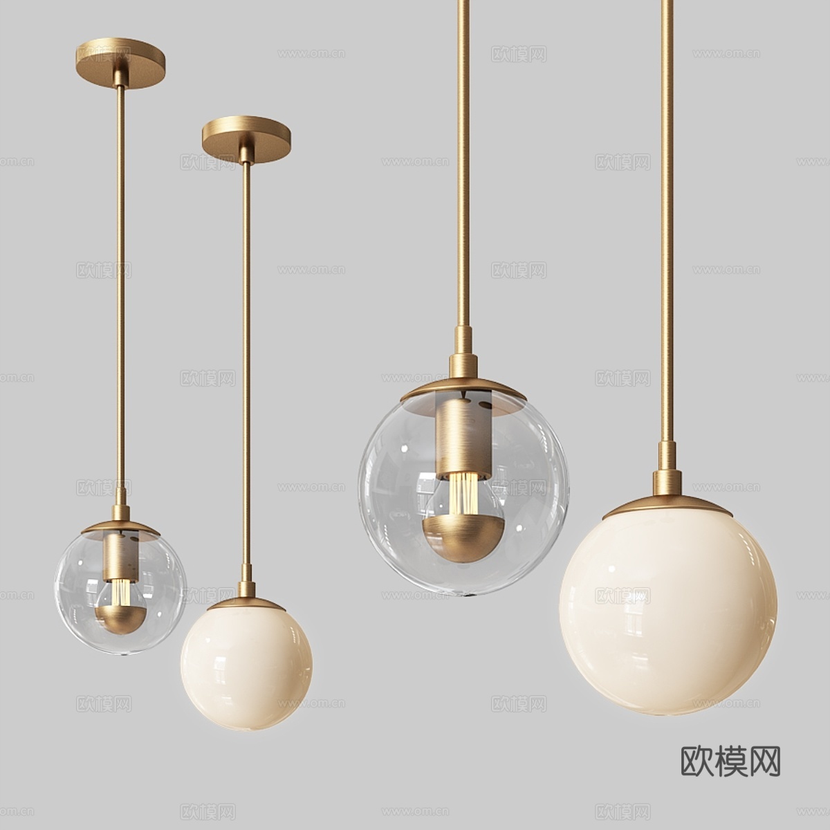 Modo Mono黄铜与透明玻璃吊灯3d模型下载