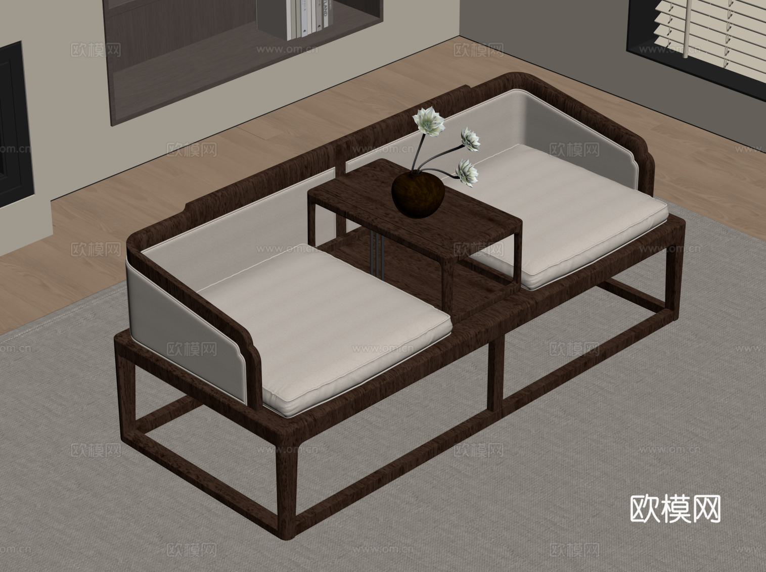 新中式罗汉床su模型