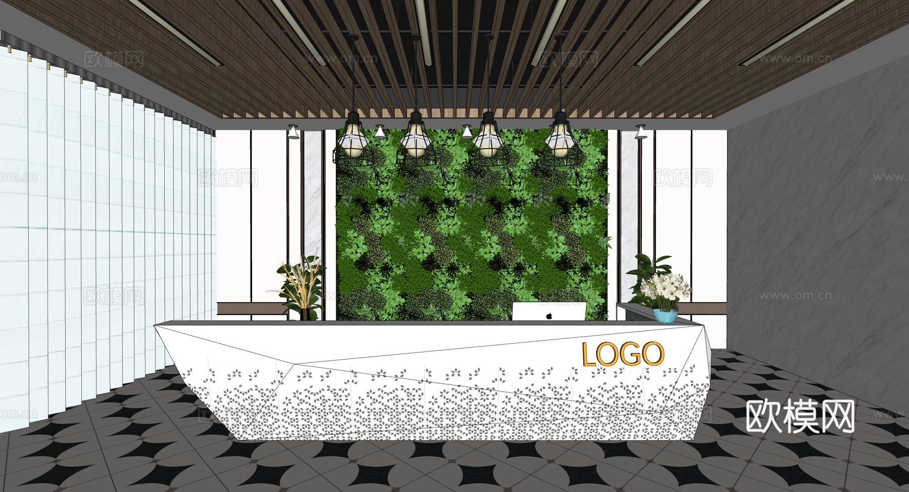 0042现代简约办公室前台接待台su模型