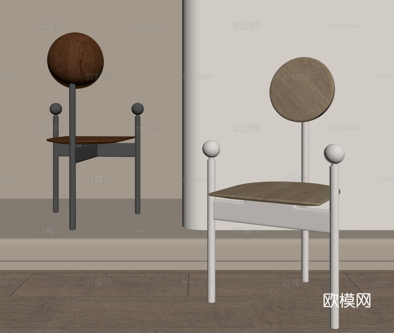 现代中古风椅子 餐椅 梳妆椅su模型