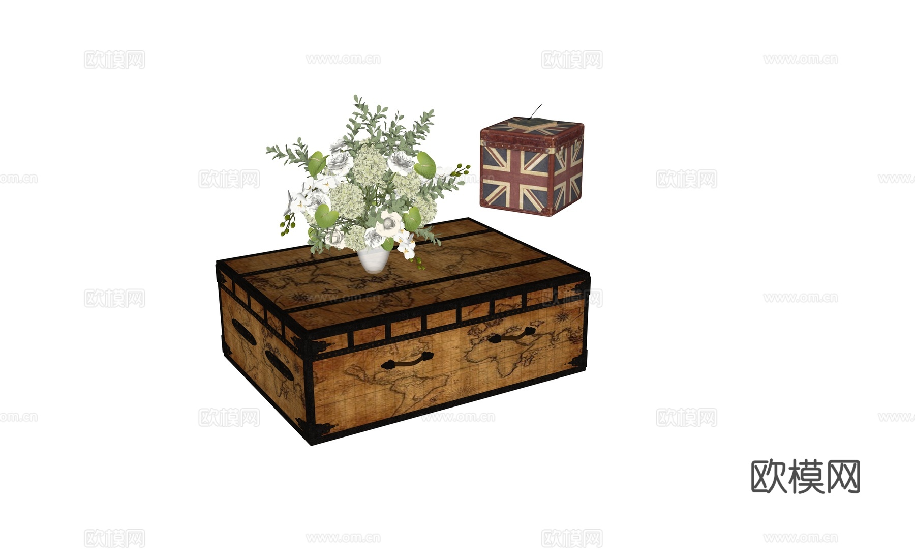 复古皮箱子茶几边几su模型