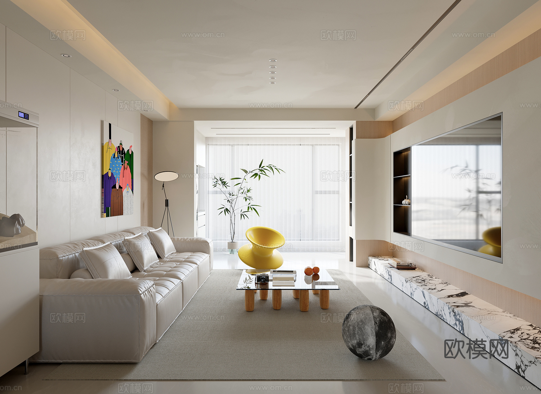 意式极简多巴胺无主灯客厅su模型