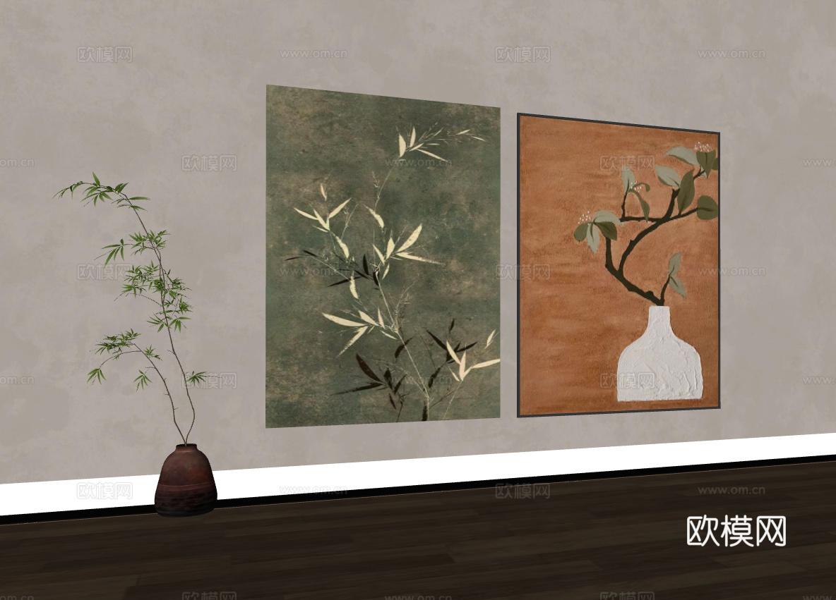 东方禅意植物艺术挂画组合su模型