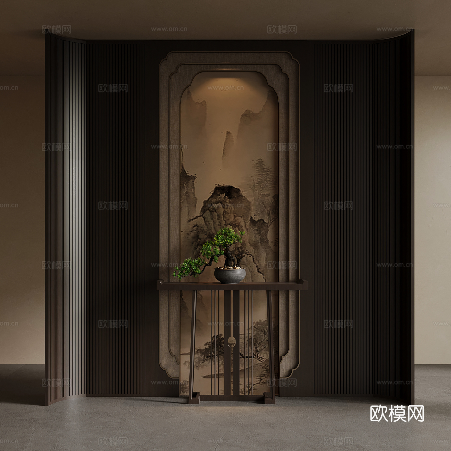 新中式玄关 入户装饰隔断su模型