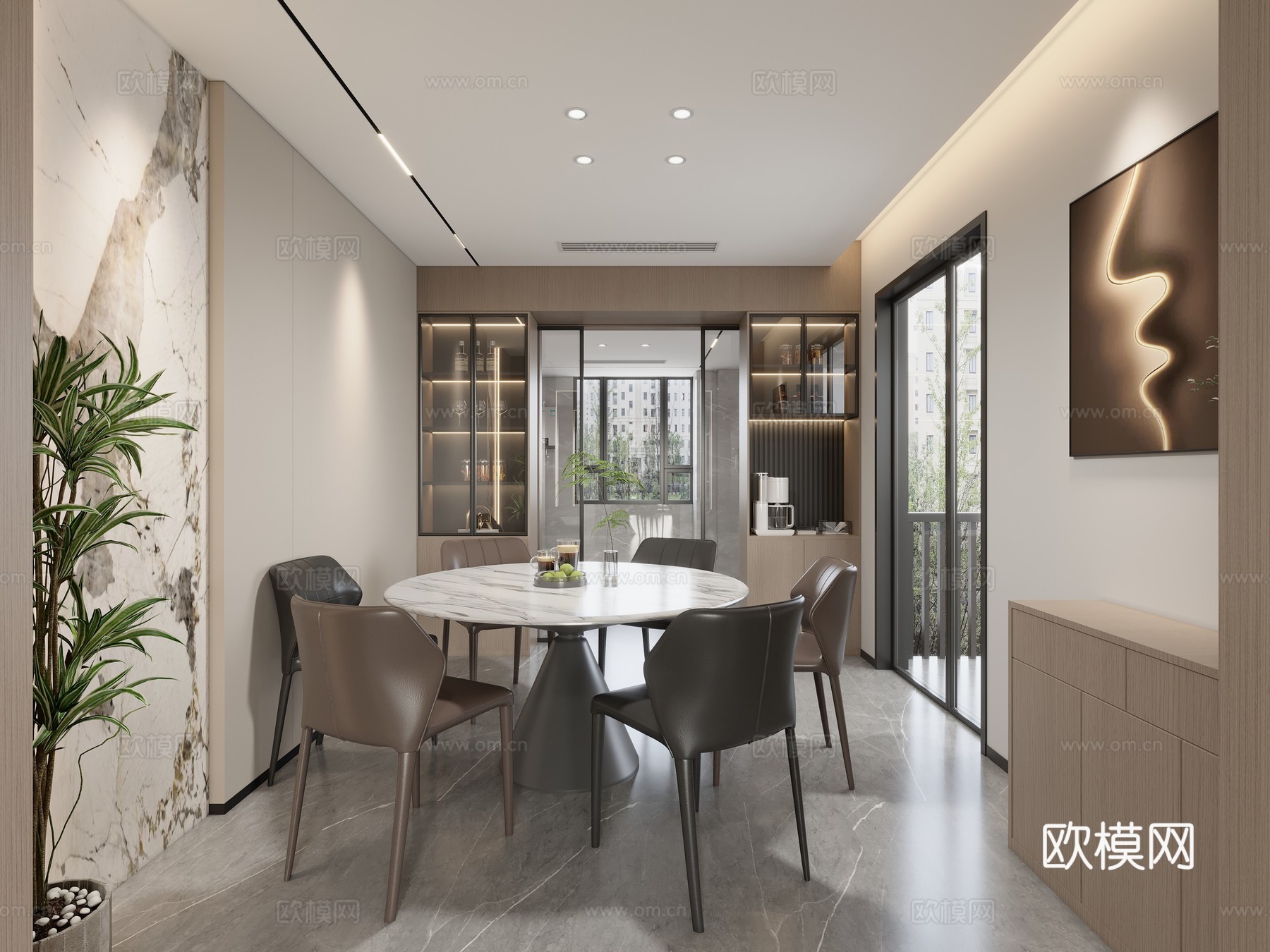 现代意式客餐厅3d模型下载（渲染图5）