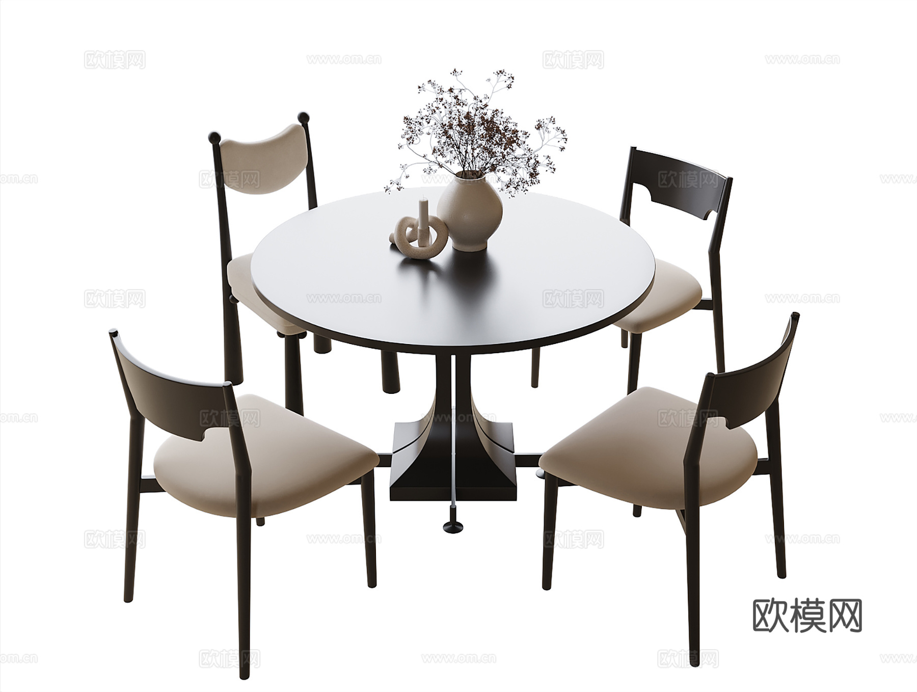 现代餐桌椅 圆形餐桌 餐椅su模型