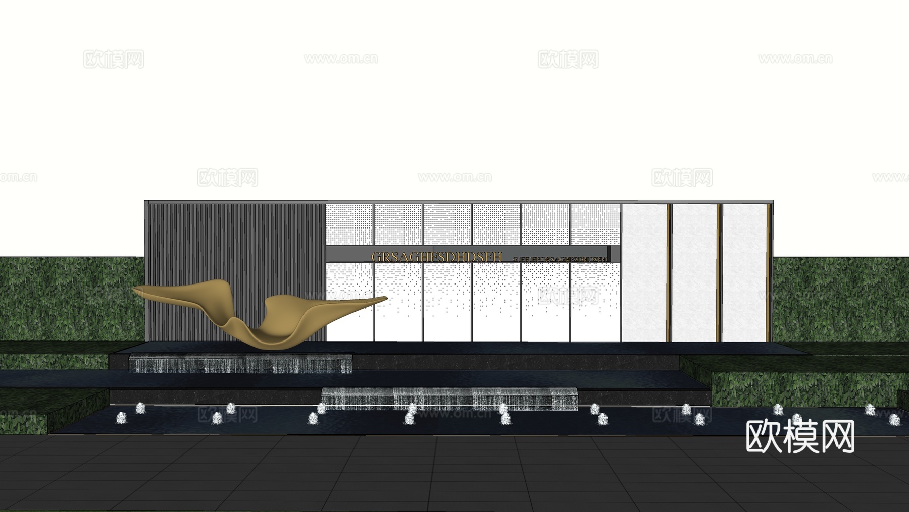 现代穿孔板景墙 造型水景景墙su模型