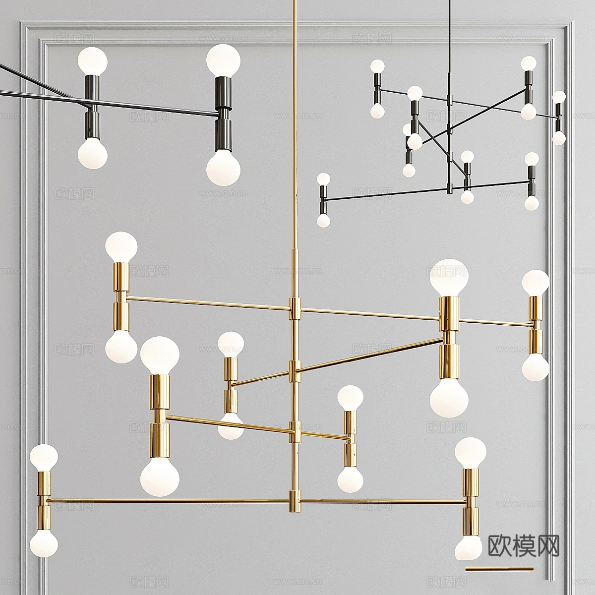 Yoka现代16灯吊灯-金黑双色3d模型下载