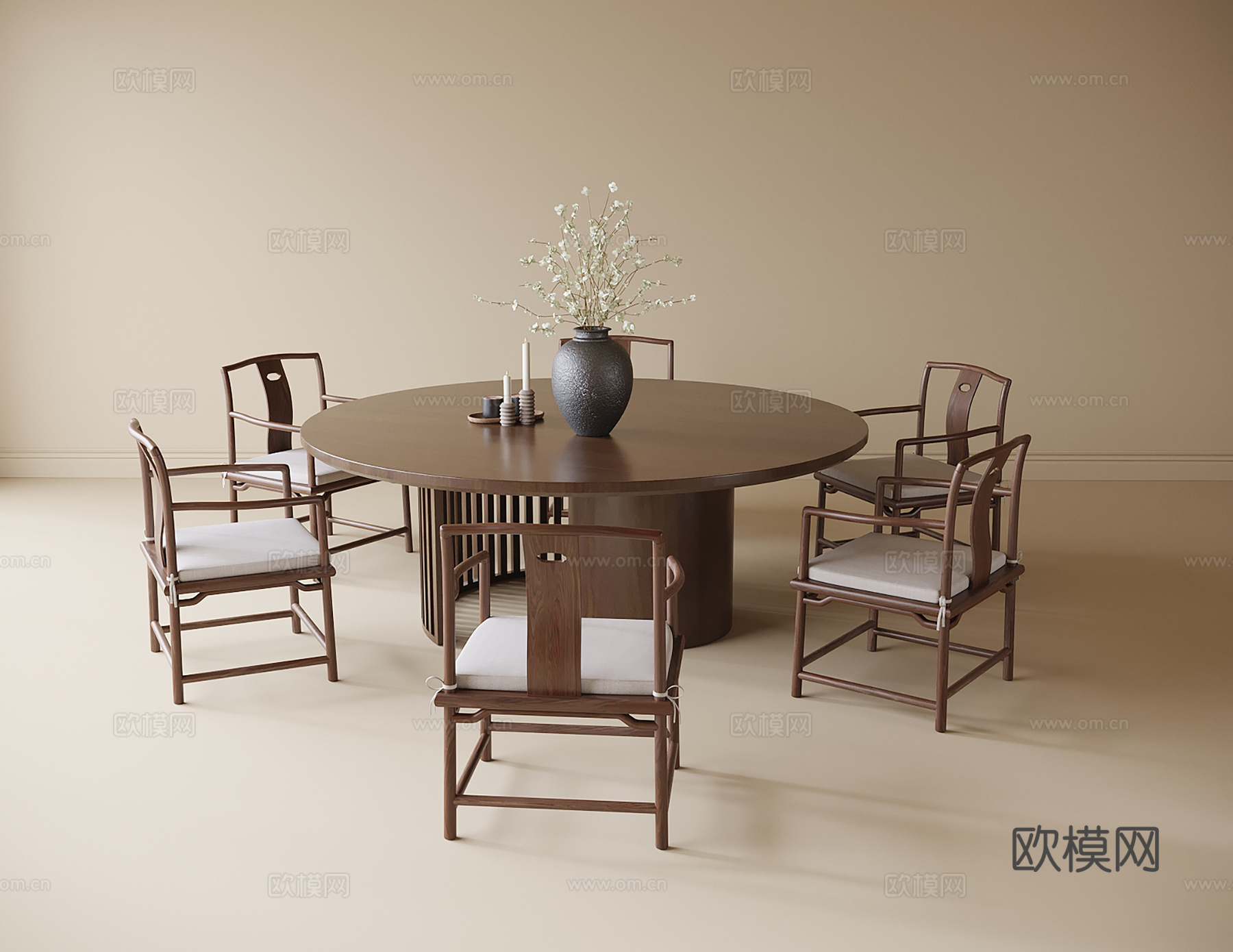 现代餐桌椅 餐椅 圆形餐桌su模型