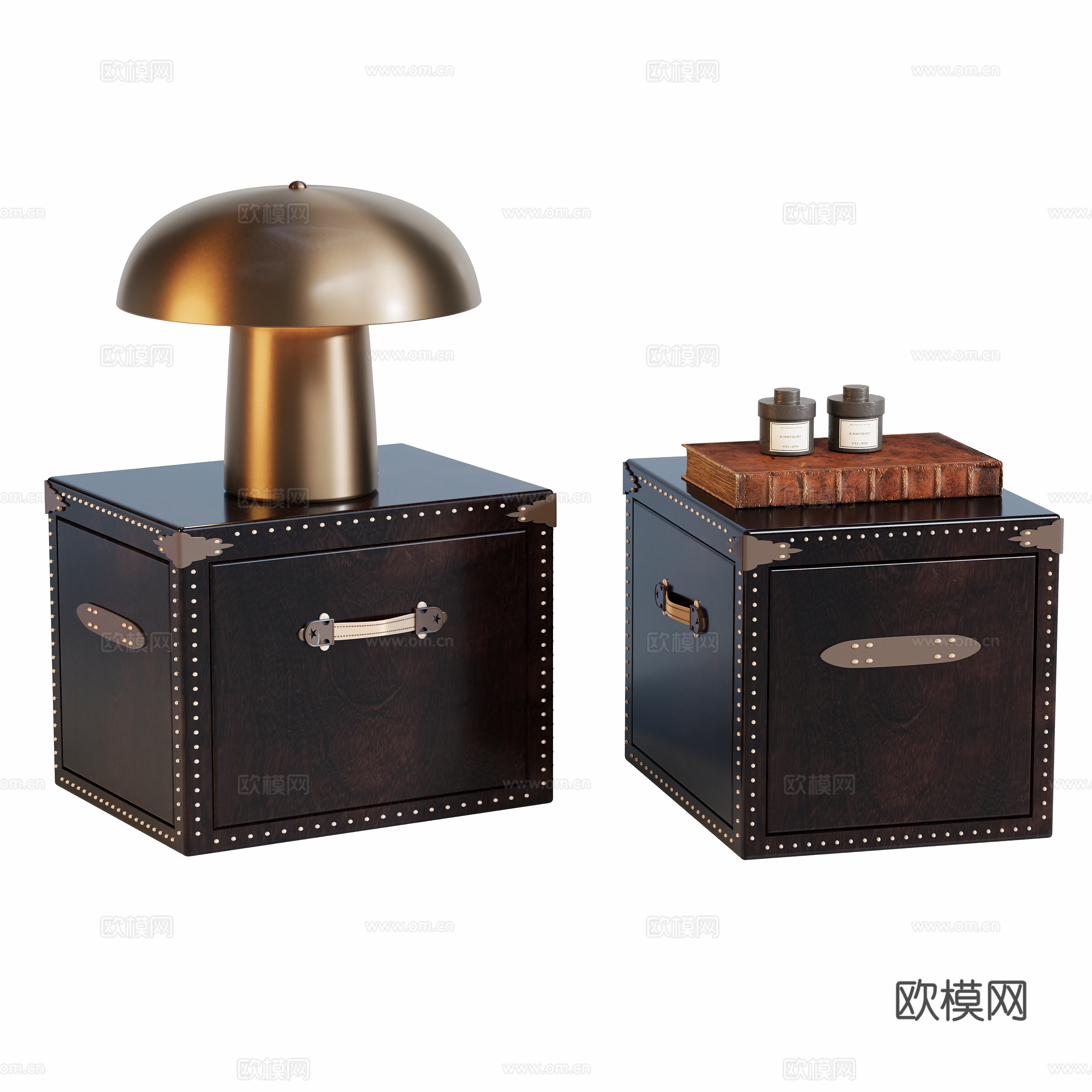 复古皮箱床头柜角几su模型