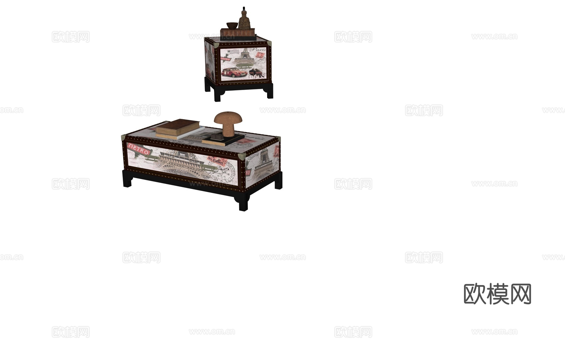 复古皮箱茶几边几su模型