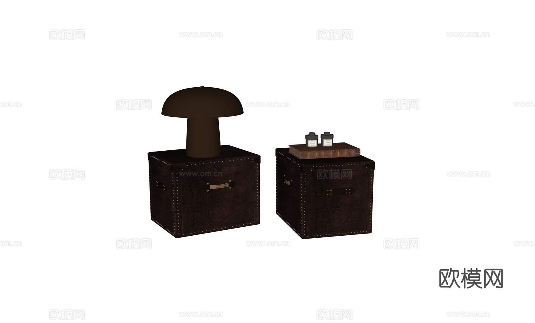 复古皮箱床头柜角几su模型