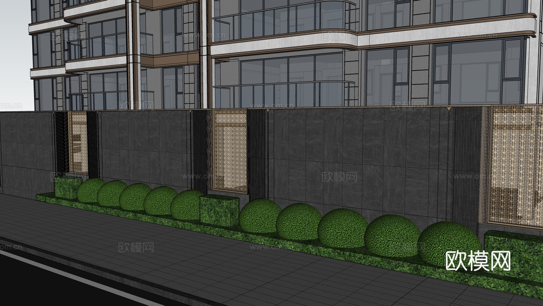 现代小区围墙 住宅围墙 住宅景墙su模型