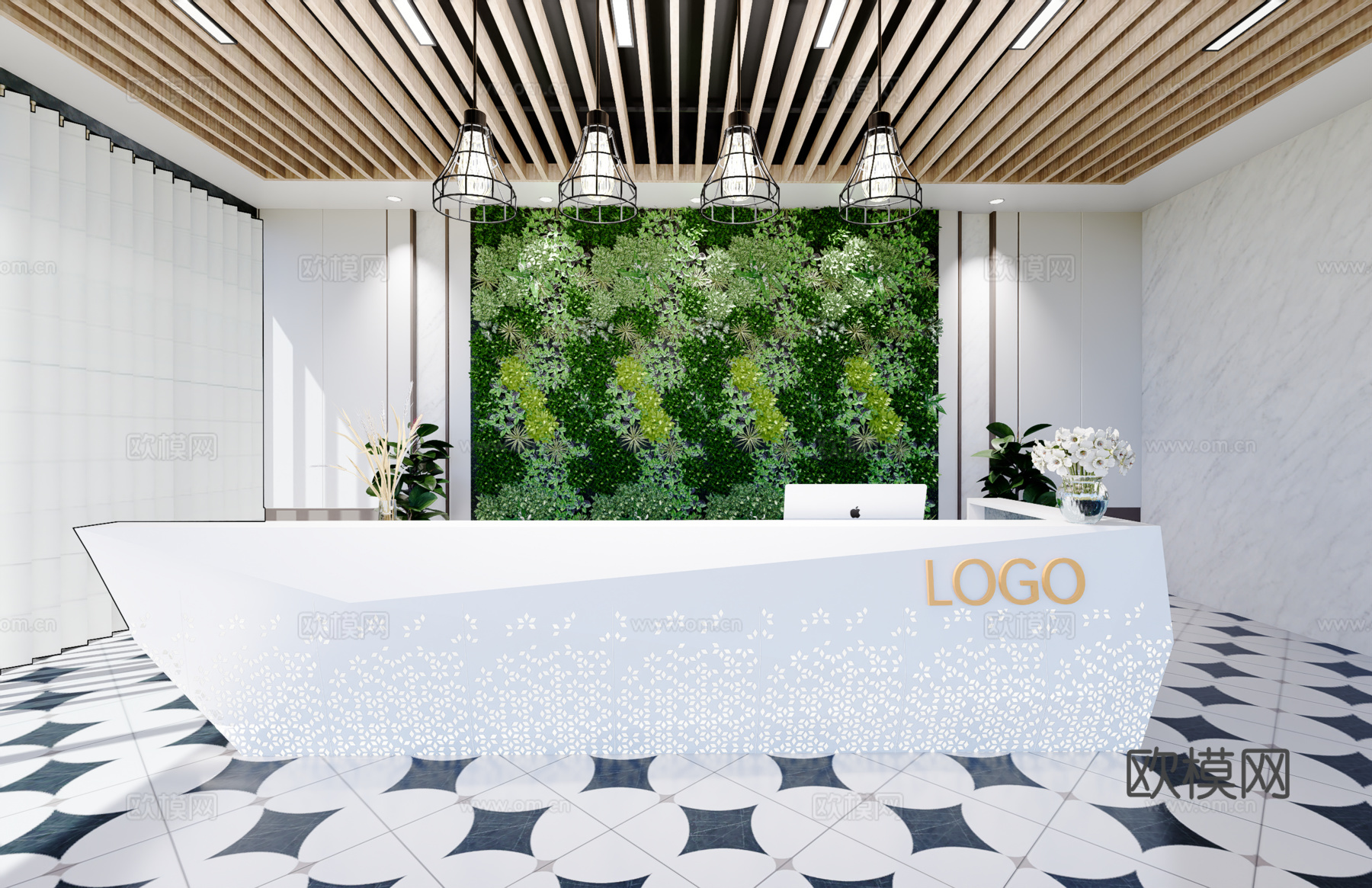 0042现代简约办公室前台接待台su模型