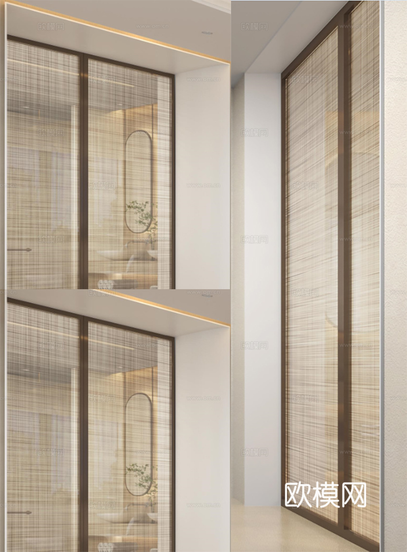 推拉门 夹丝玻璃门 不锈钢玻璃门 门节点cad施工图下载（渲染图3）