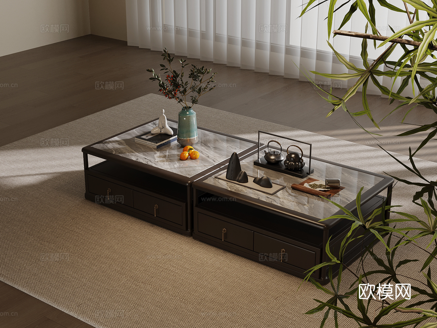 新中式茶几 方形茶几3d模型下载