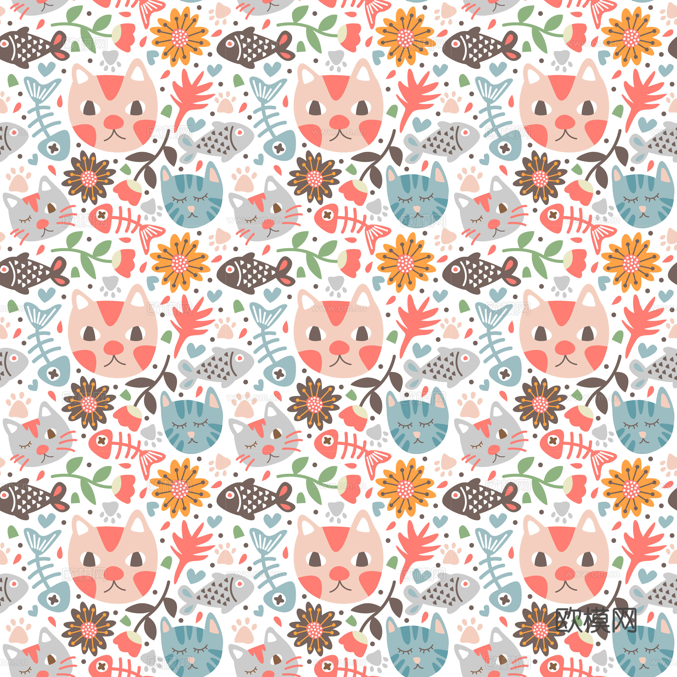 现代植物印花壁纸下载