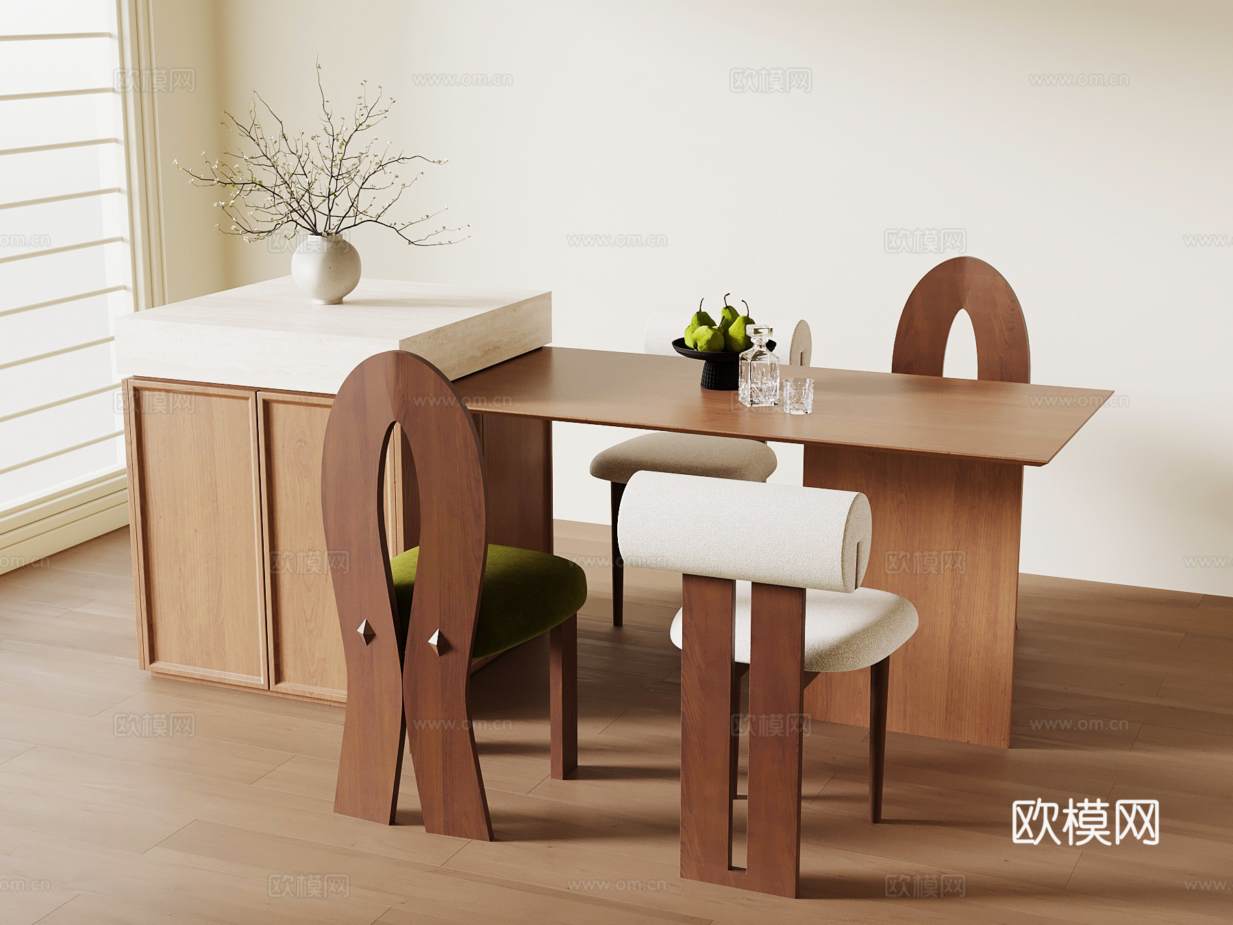 中古岛台 开放式餐桌椅su模型