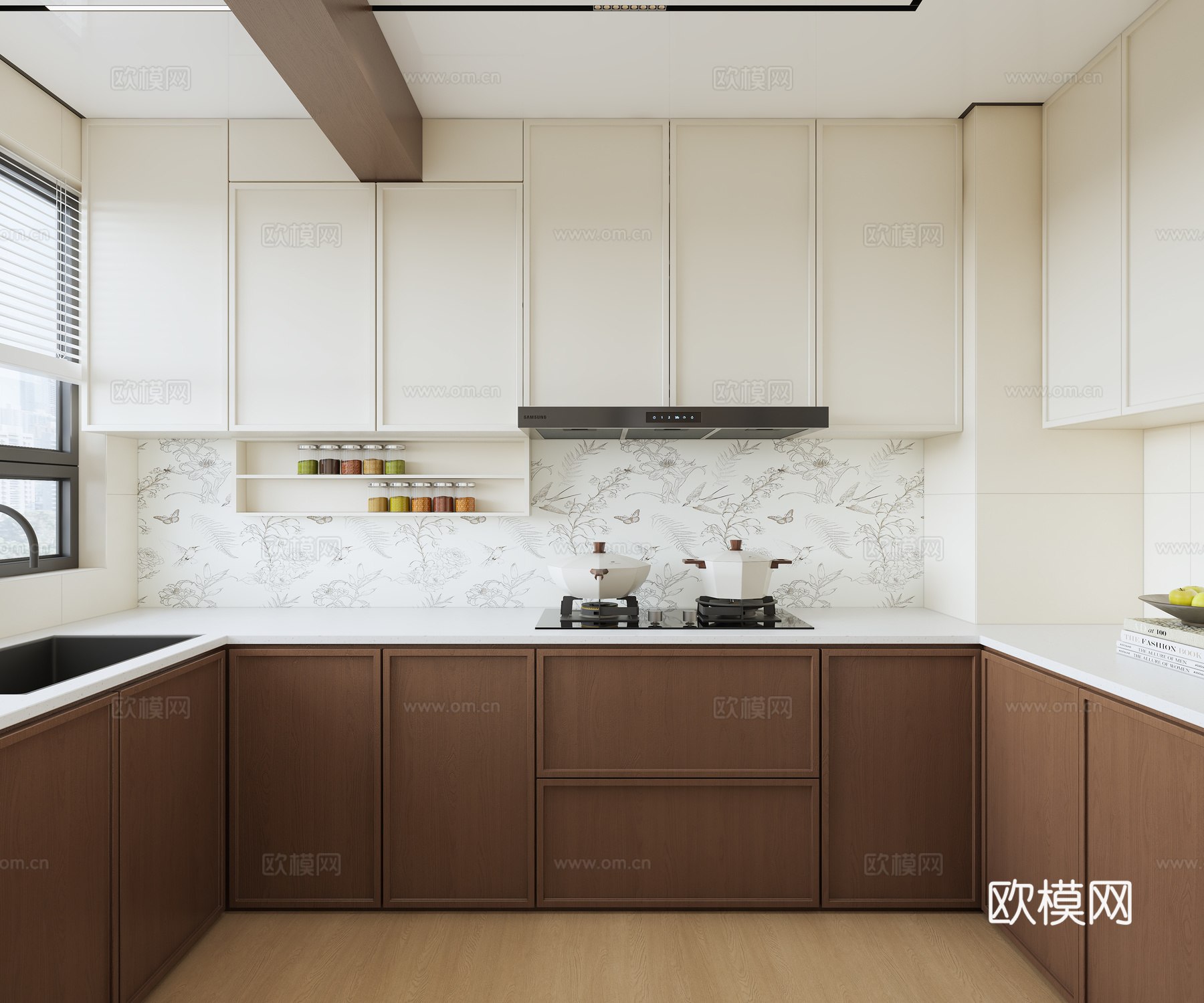 奶油风复古客餐厅   法式复古客餐厅    奶油复古玄关3d模型下载（渲染图4）