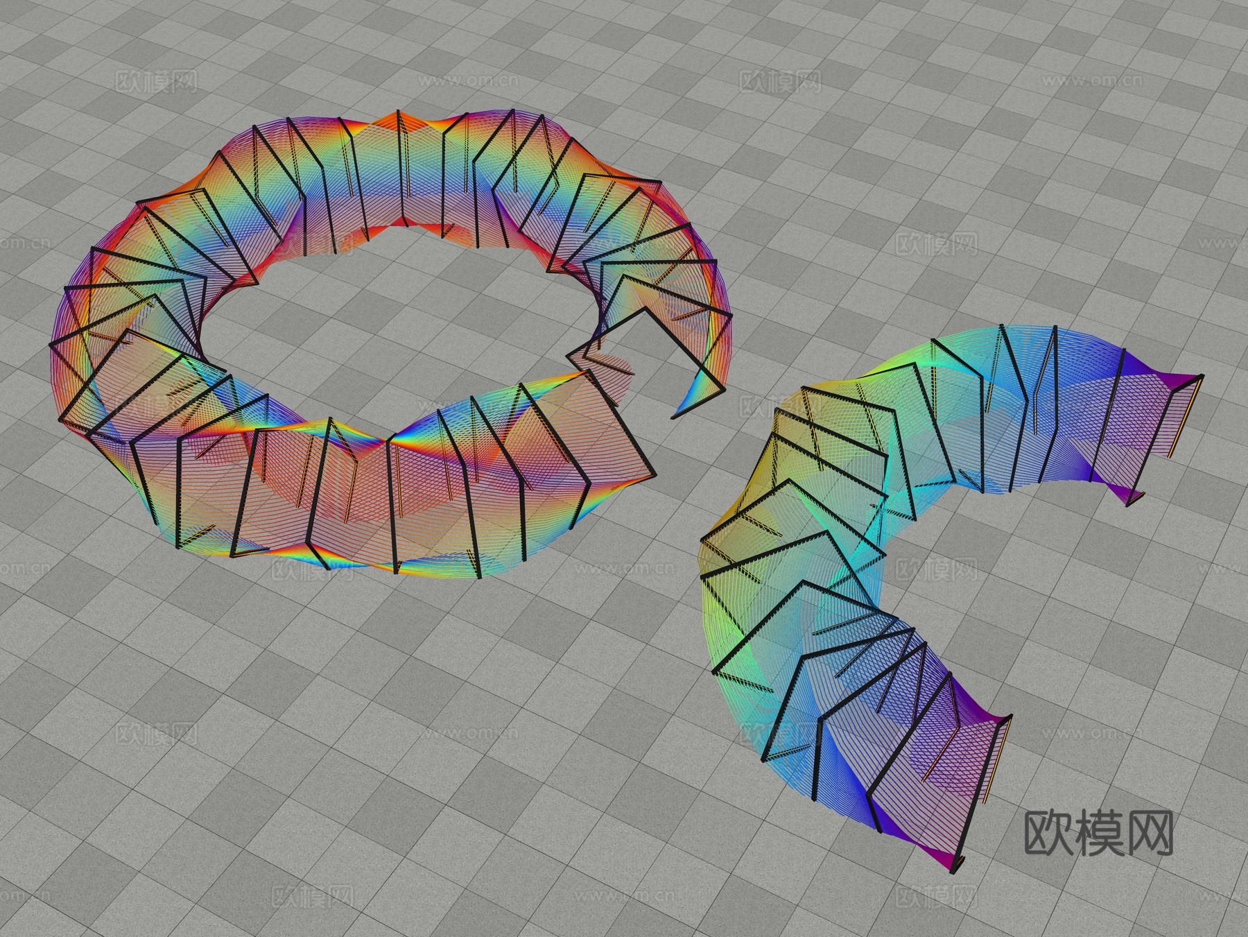 网红廊架 异形廊架 扭曲廊架 彩色廊架 景观廊架 现代廊架su模型