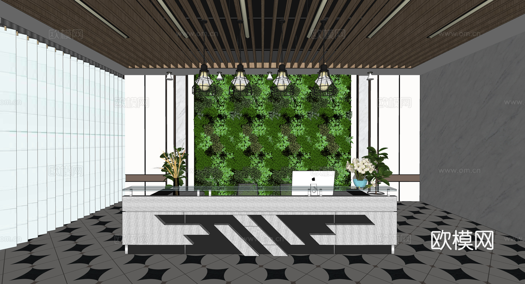 0040现代简约办公室前台接待台su模型下载（渲染图2）
