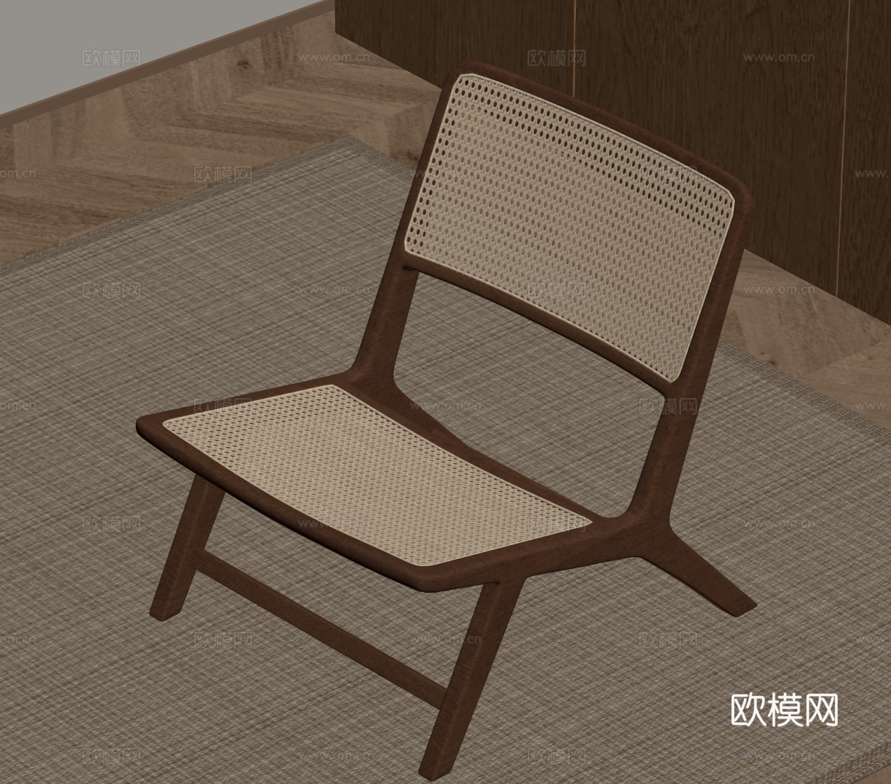 侘寂中古休闲椅 藤编休闲椅su模型