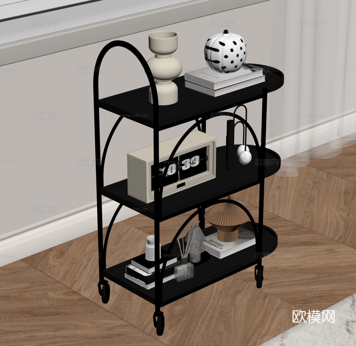 现代边几 移动边几 小推车su模型